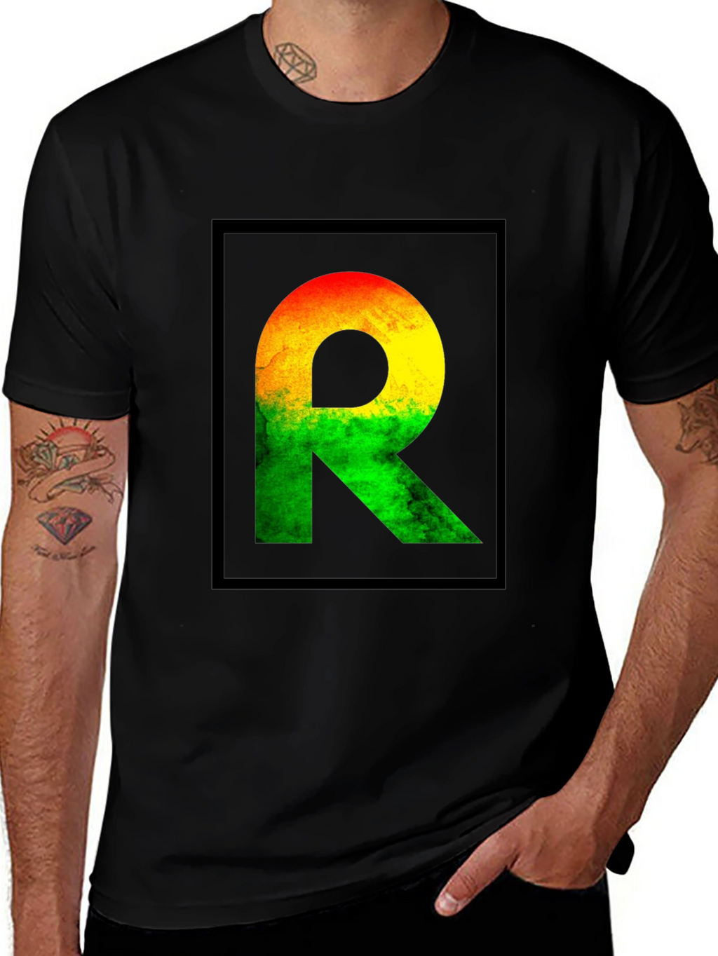Rasta R Graphic Black T-Shirt