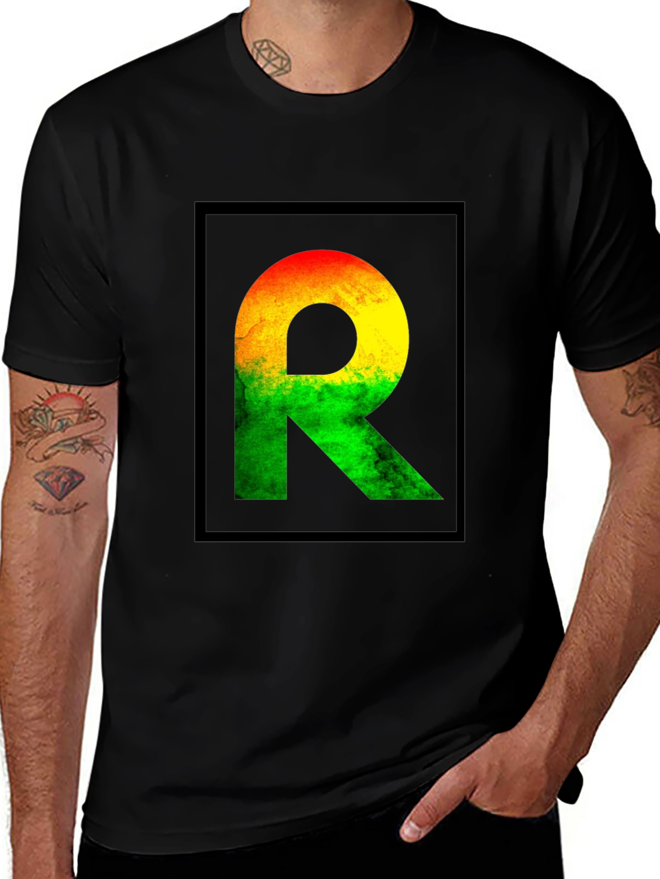 Rasta R Graphic Black T-Shirt