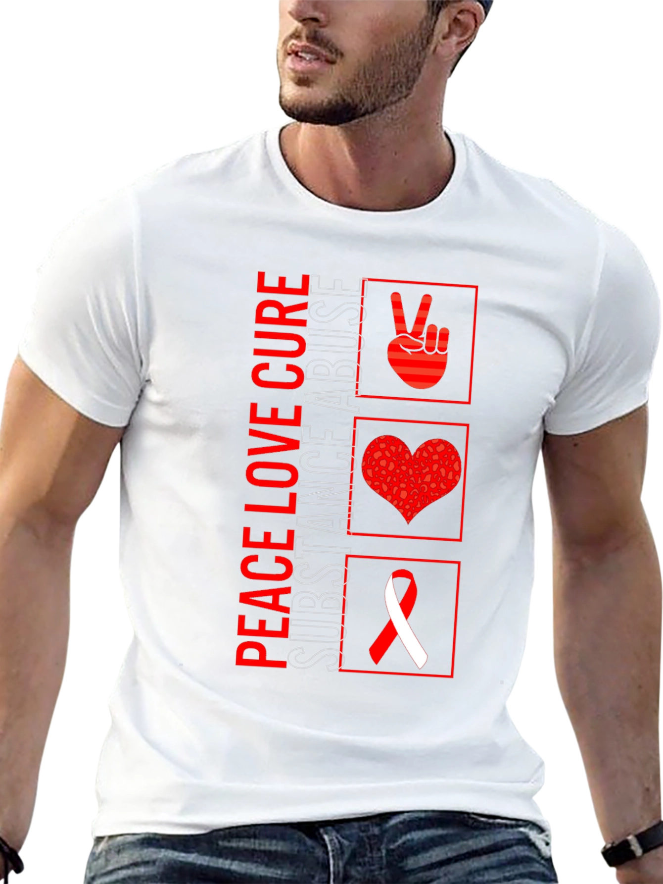 Peace Love Cure Substance Abuse Awareness T-Shirt