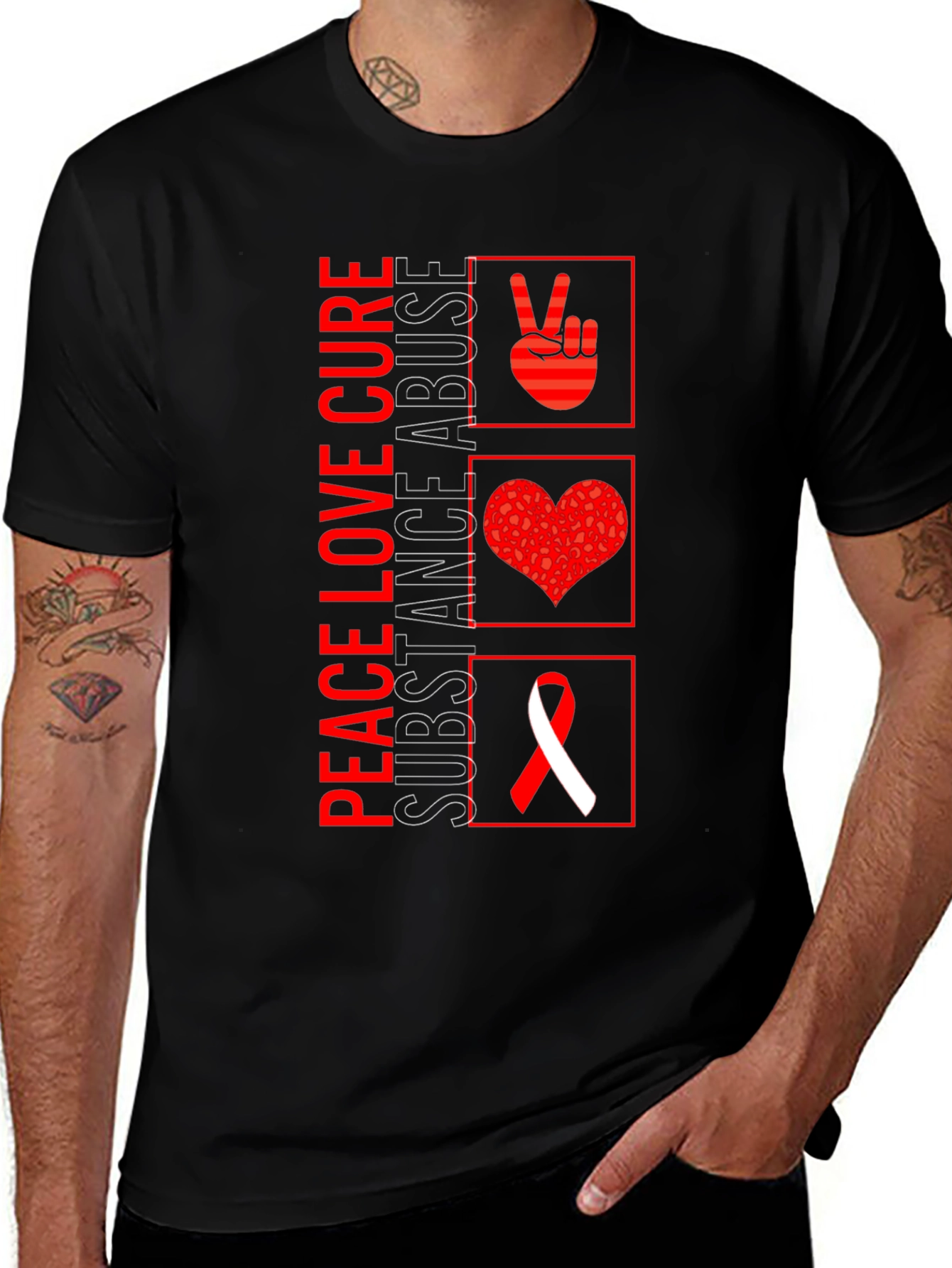 Peace Love Cure Substance Abuse Awareness T-Shirt