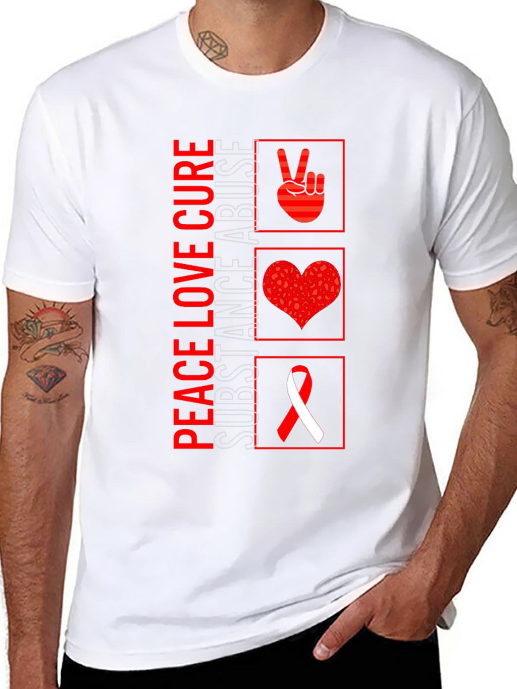 Peace Love Cure Substance Abuse Awareness T-Shirt