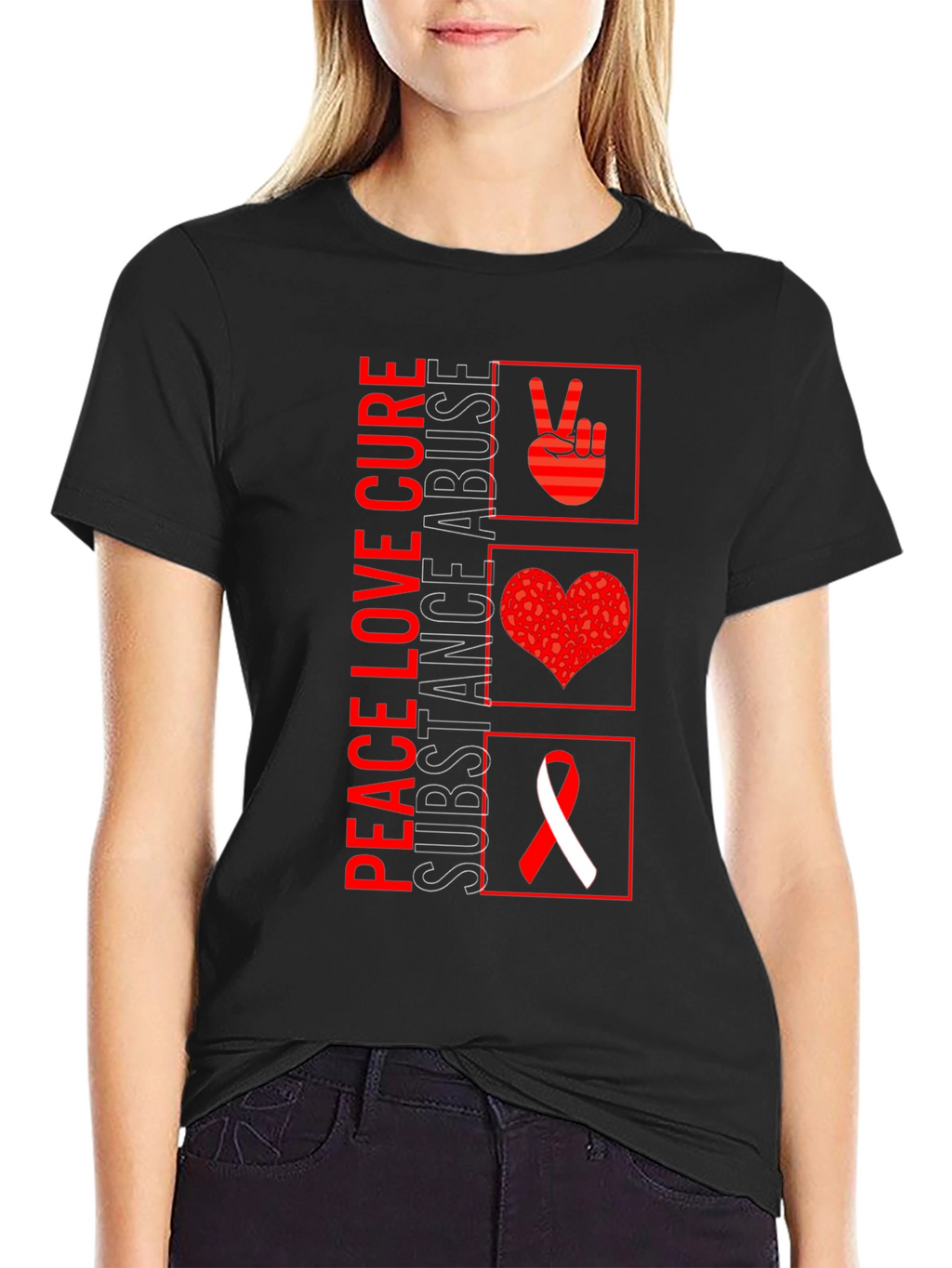 Peace Love Cure Substance Abuse Awareness T-Shirt