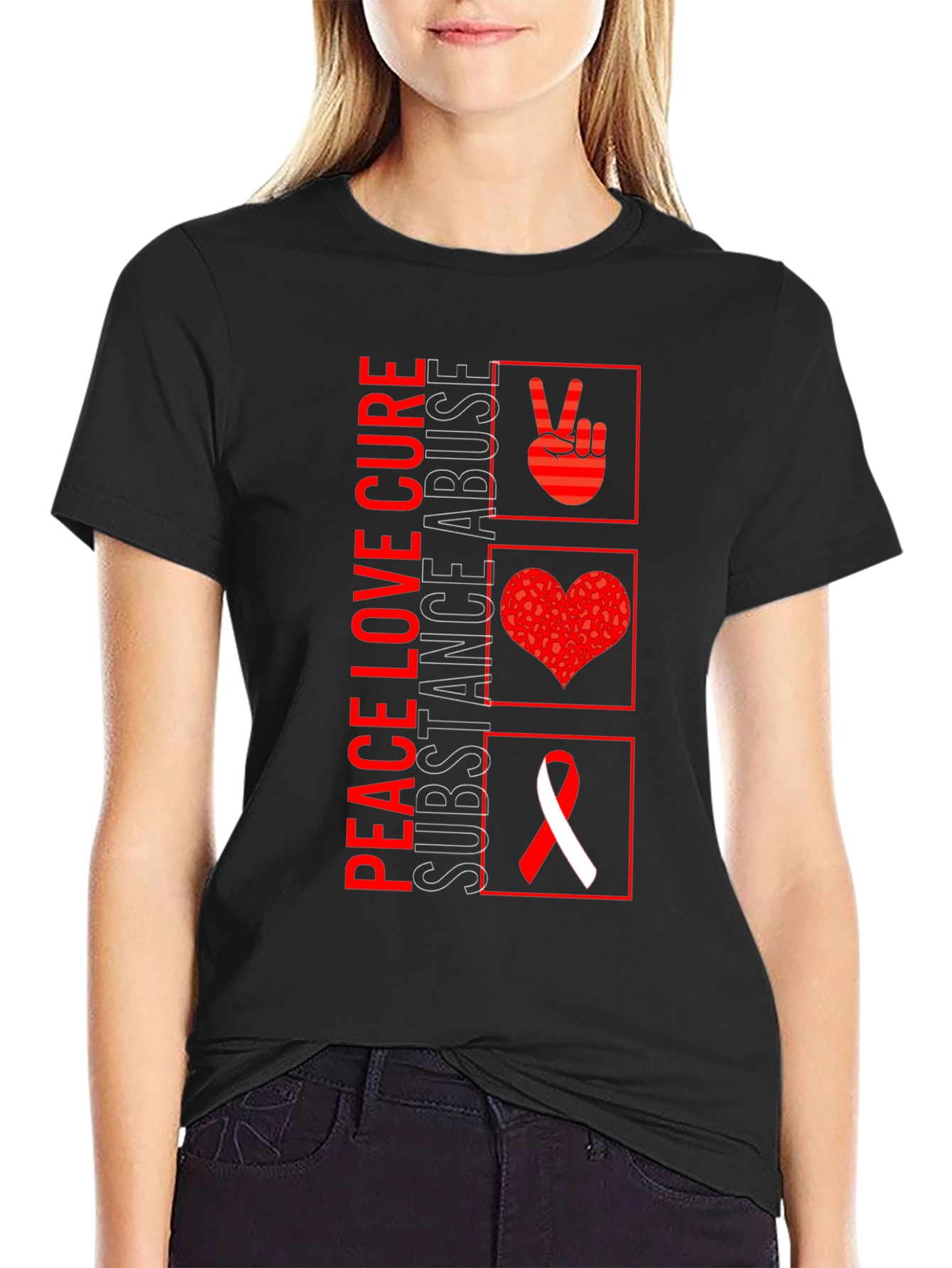 Peace Love Cure Substance Abuse Awareness T-Shirt