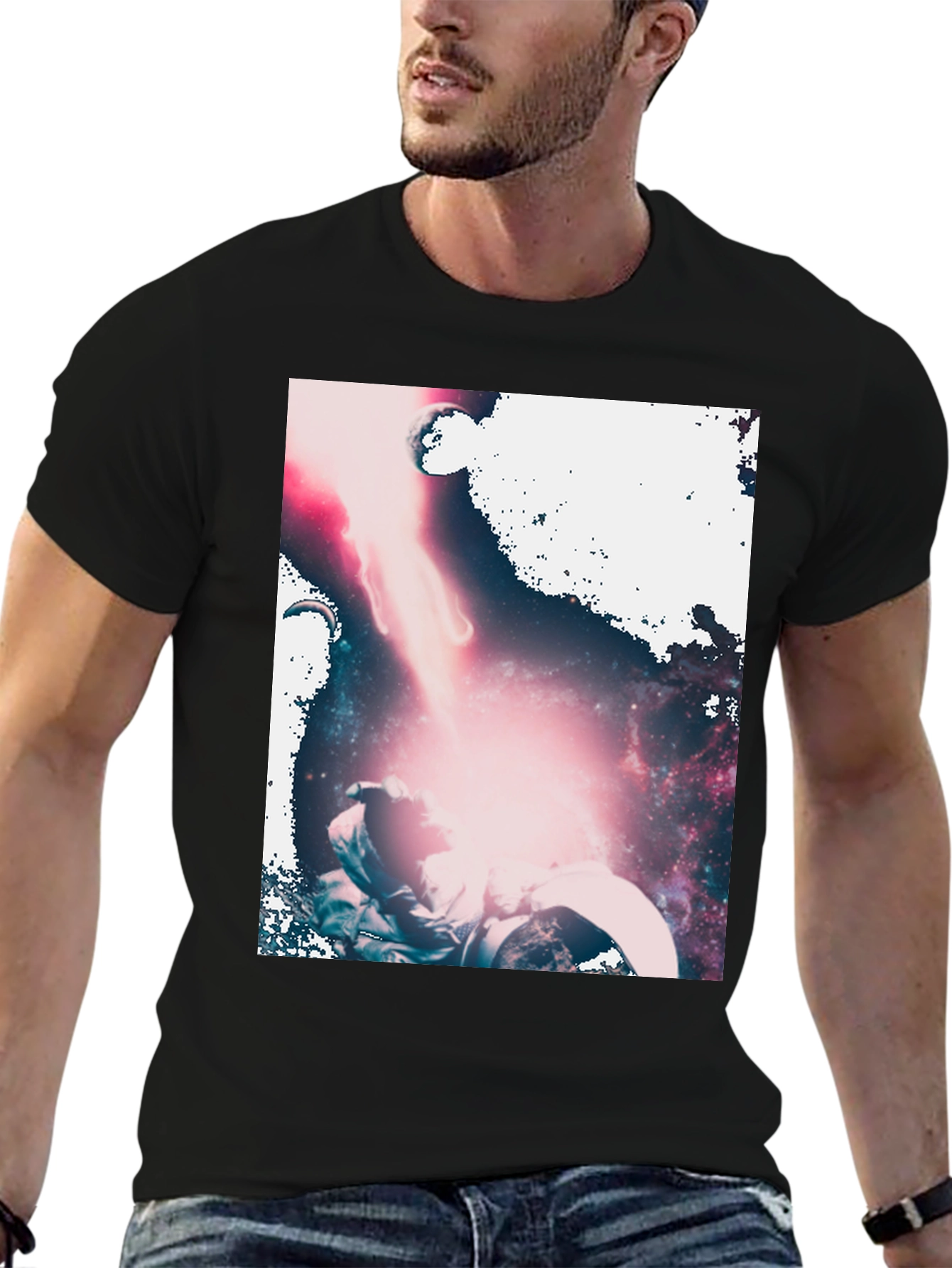 Astronaut Galaxy Graphic Black T-Shirt