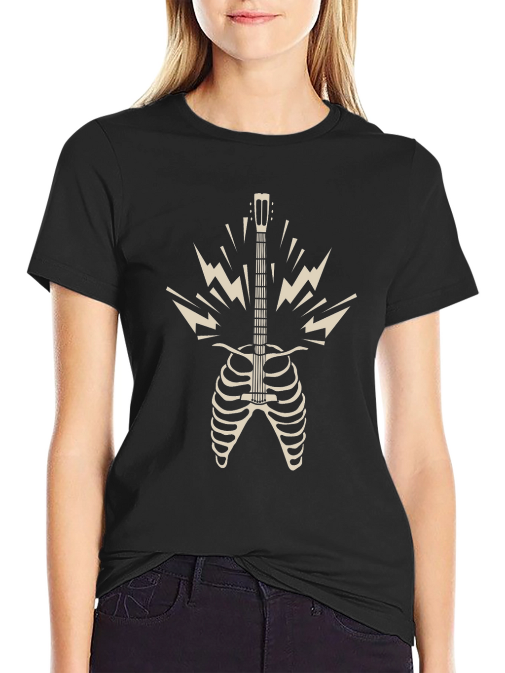 Rock n Roll Skeleton Guitar T-Shirt - Black