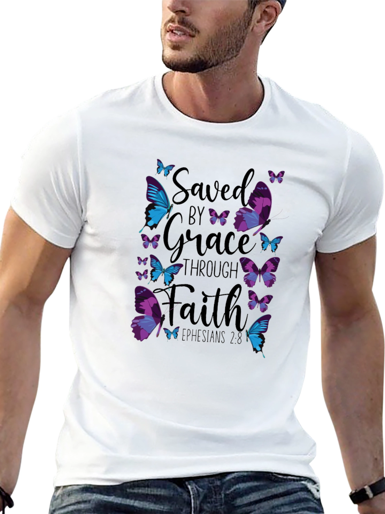 Saved by Grace Through Faith Butterfly Graphic Tee