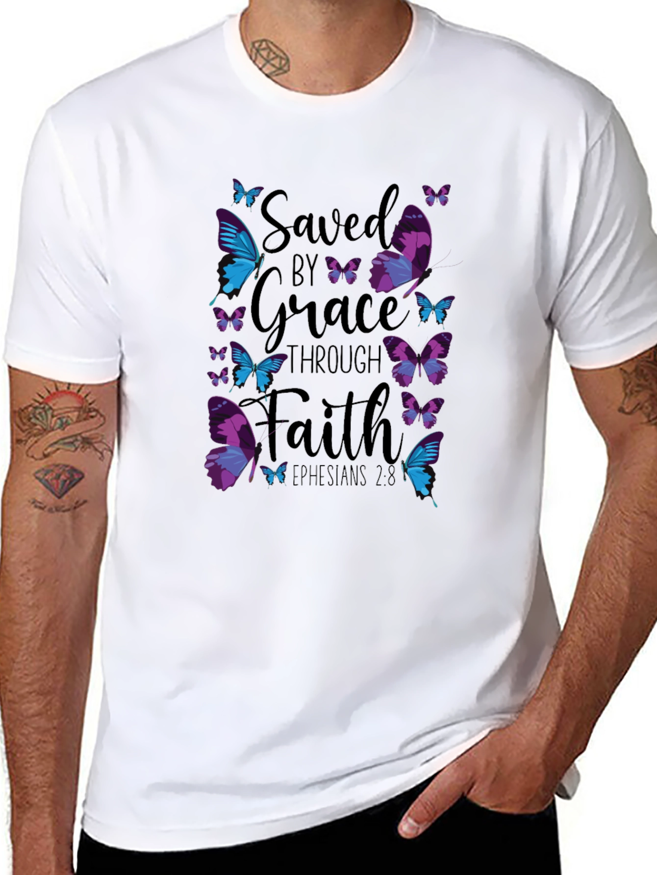 Saved by Grace Through Faith Butterfly Graphic Tee