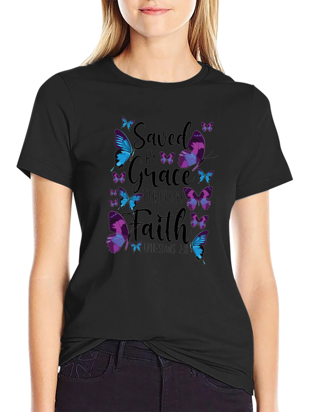 Saved by Grace Through Faith Butterfly Graphic Tee