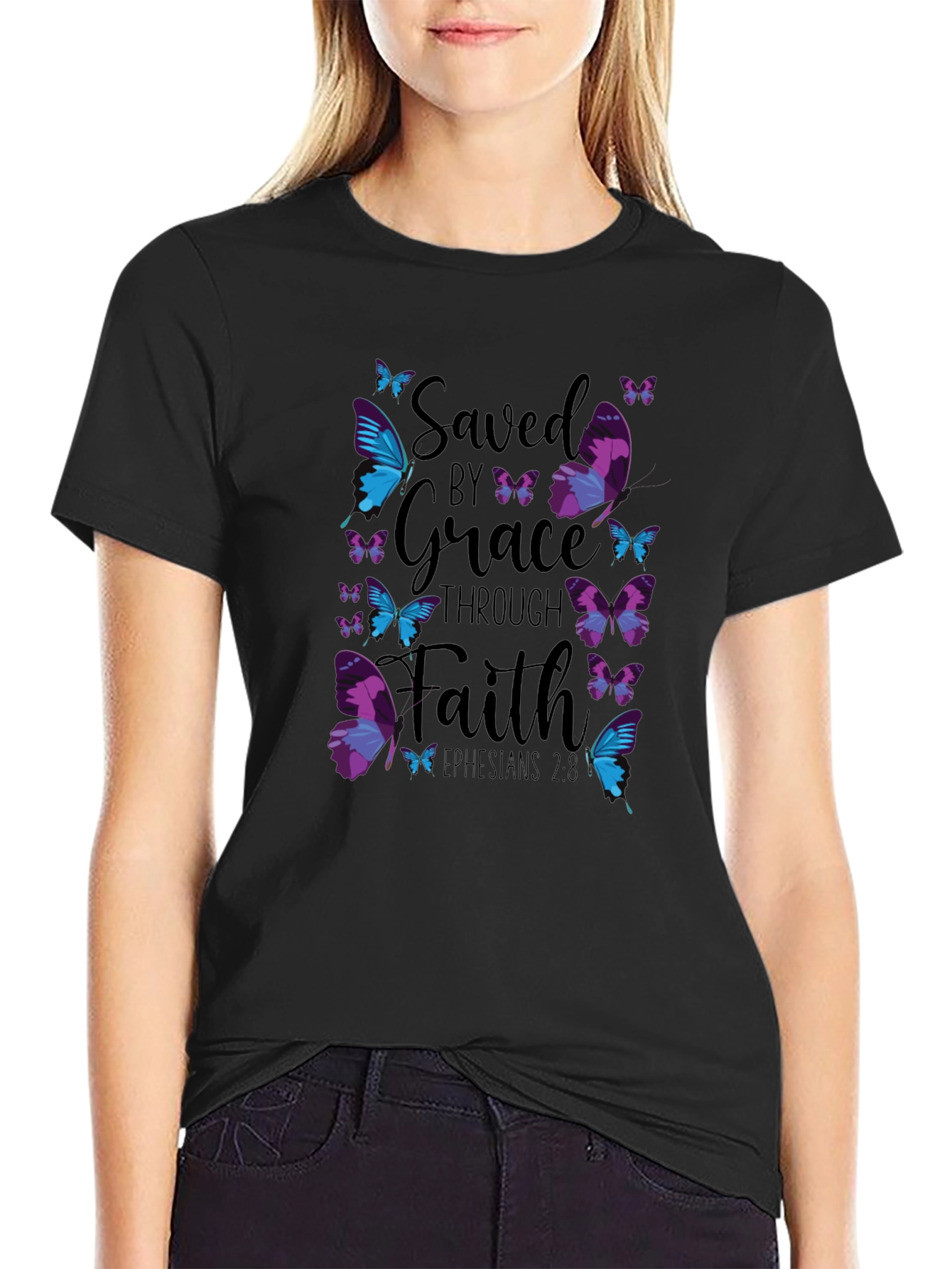 Saved by Grace Through Faith Butterfly Graphic Tee