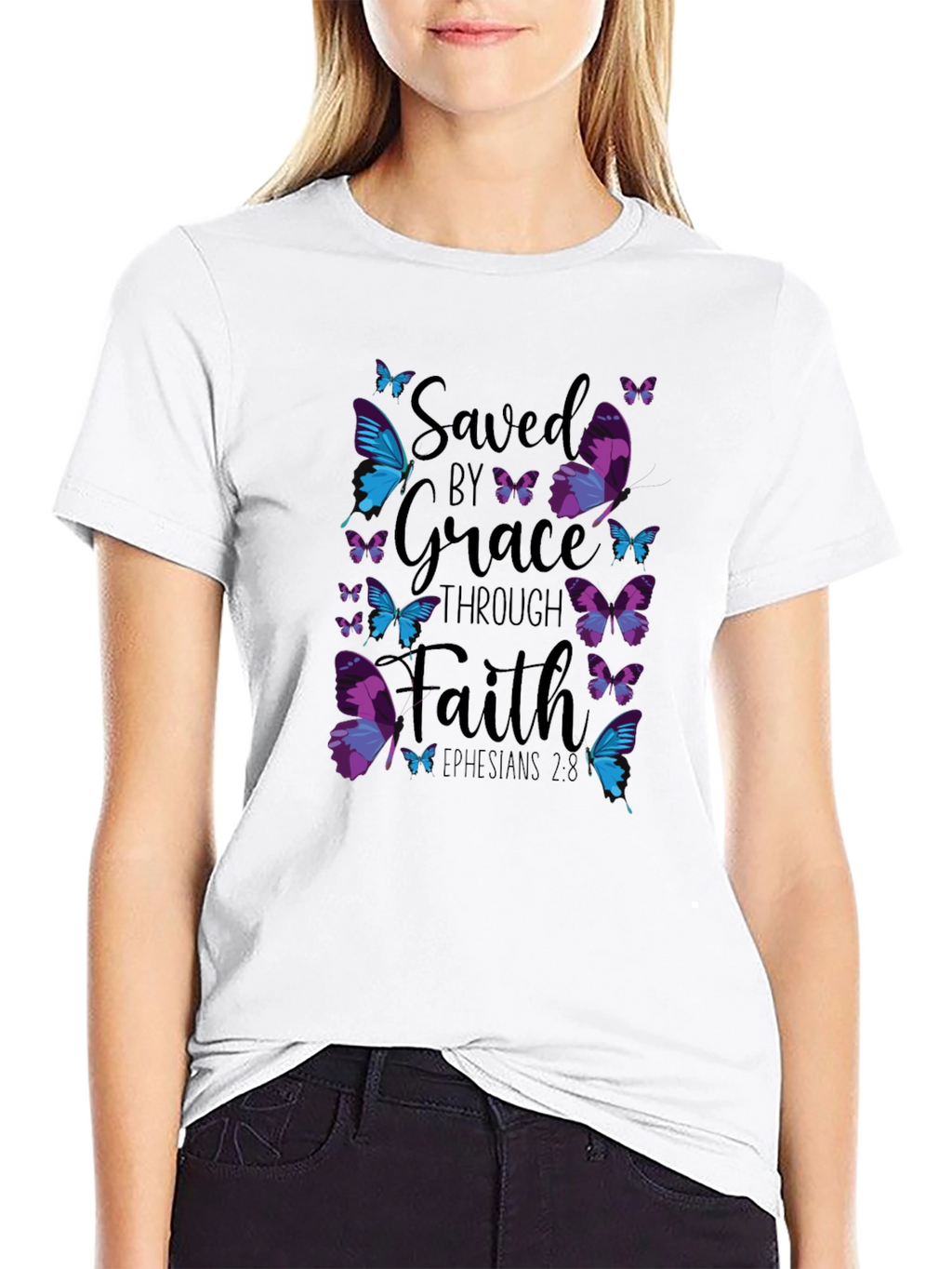 Saved by Grace Through Faith Butterfly Graphic Tee