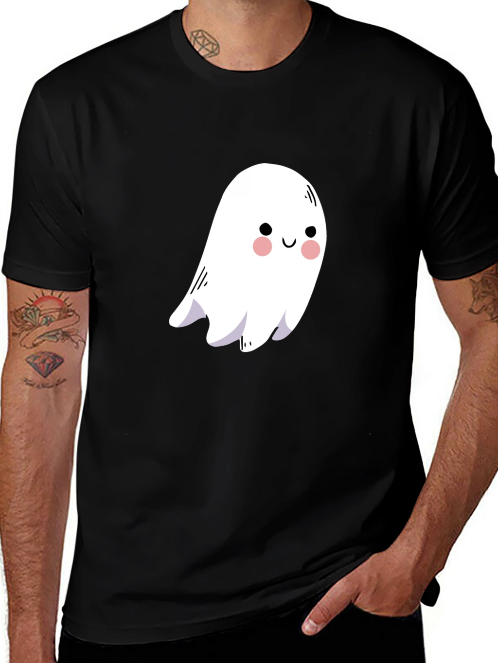 Cute Ghost Graphic Black T-Shirt