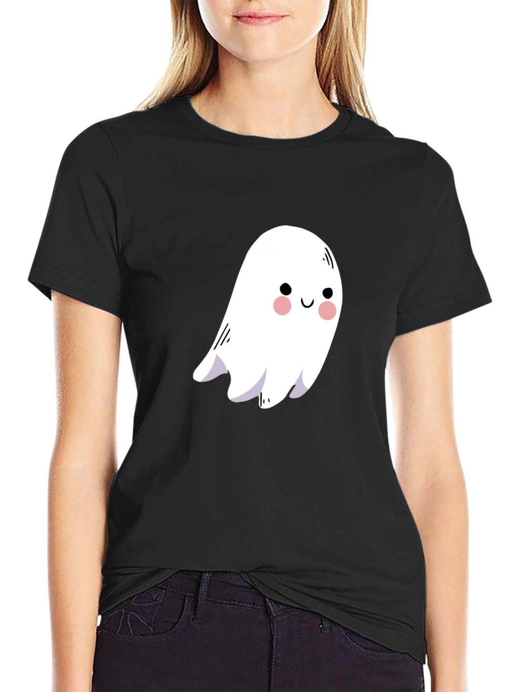 Cute Ghost Graphic Black T-Shirt