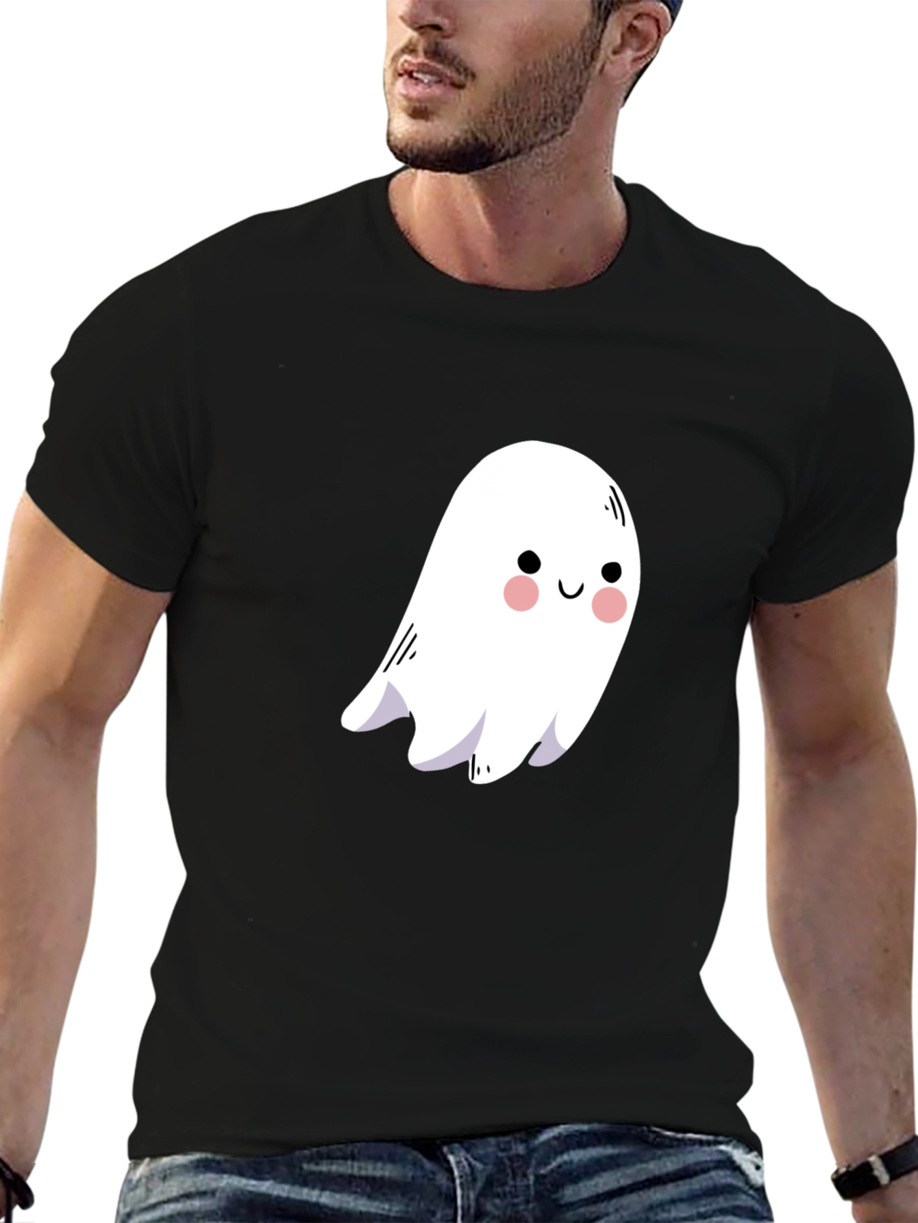 Cute Ghost Graphic Black T-Shirt