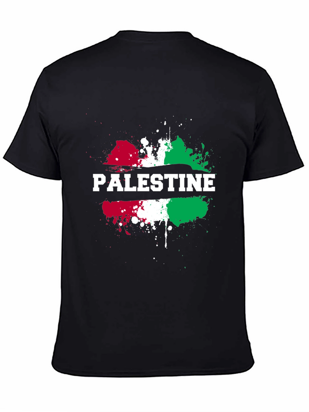 Palestine Flag Splatter Print Black T-Shirt