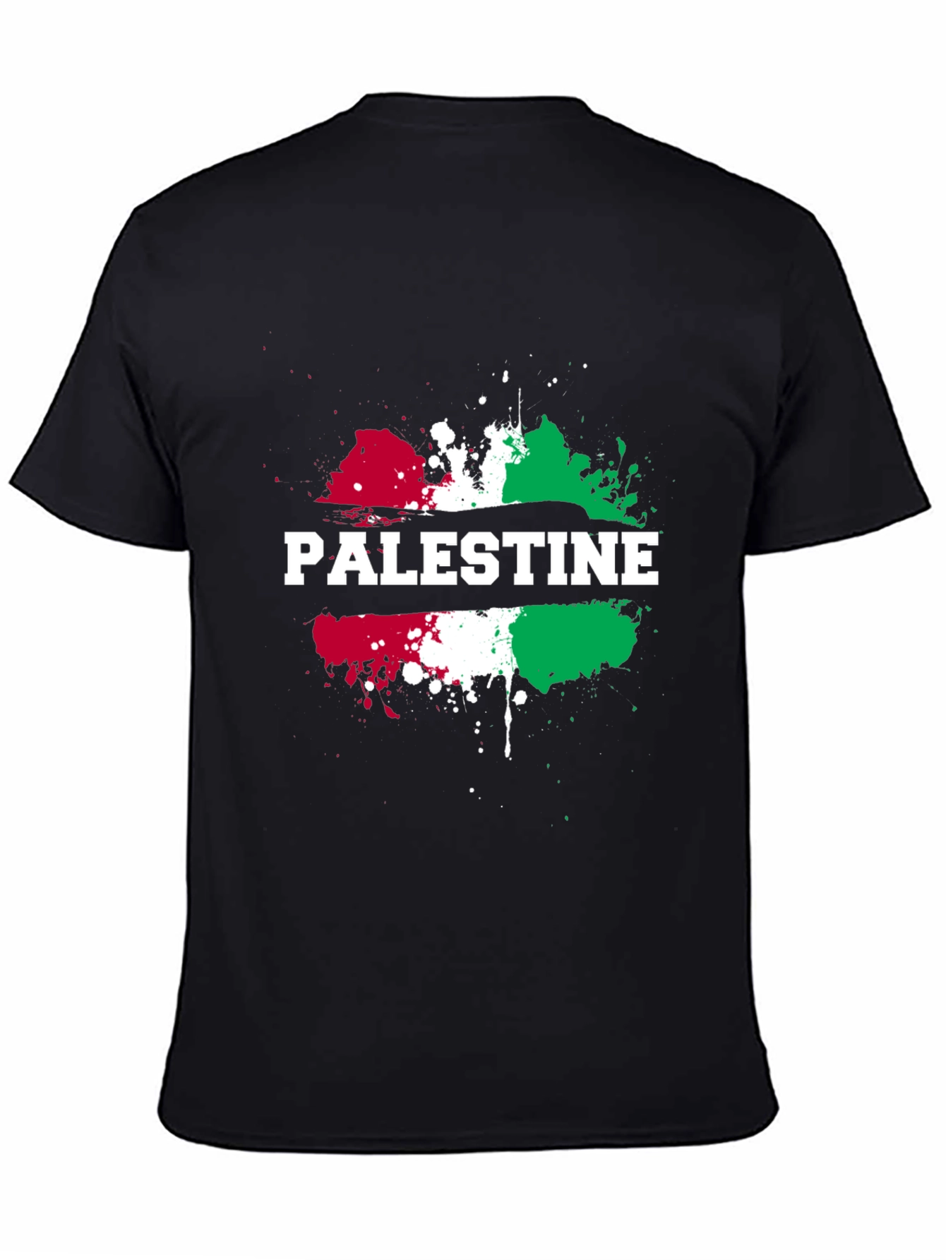 Palestine Flag Splatter Print Black T-Shirt