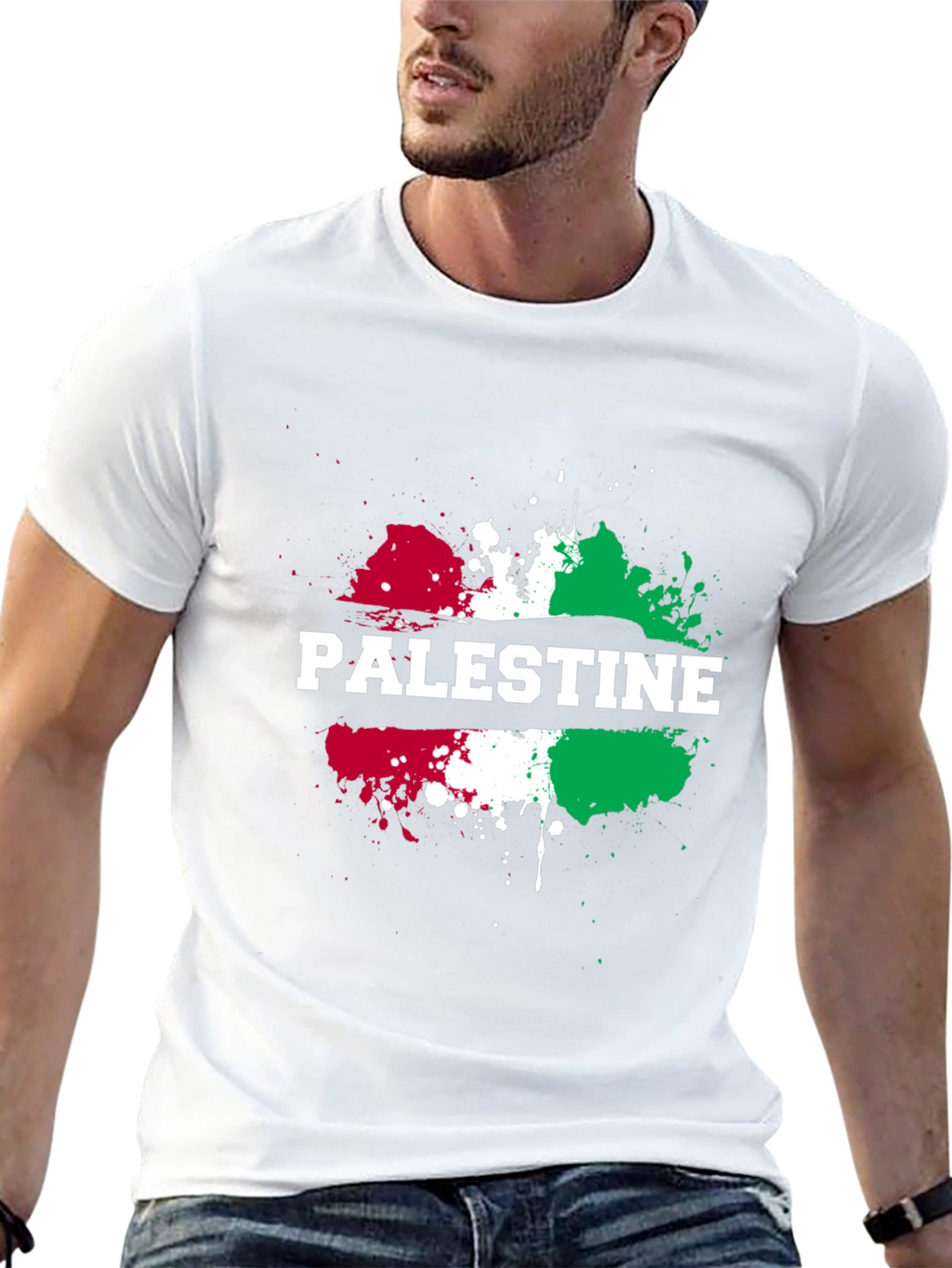 Palestine Flag Splatter Print Black T-Shirt