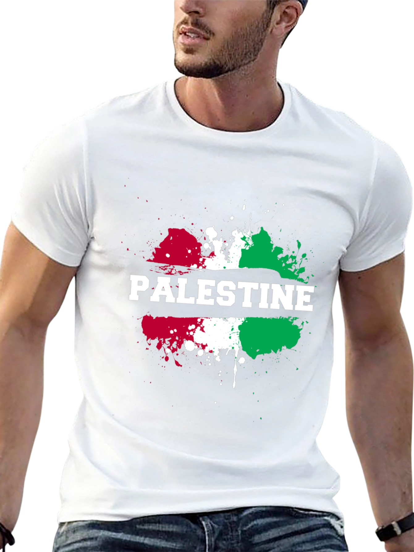 Palestine Flag Splatter Print Black T-Shirt
