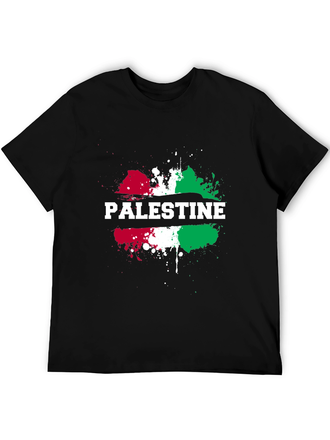 Palestine Flag Splatter Print Black T-Shirt