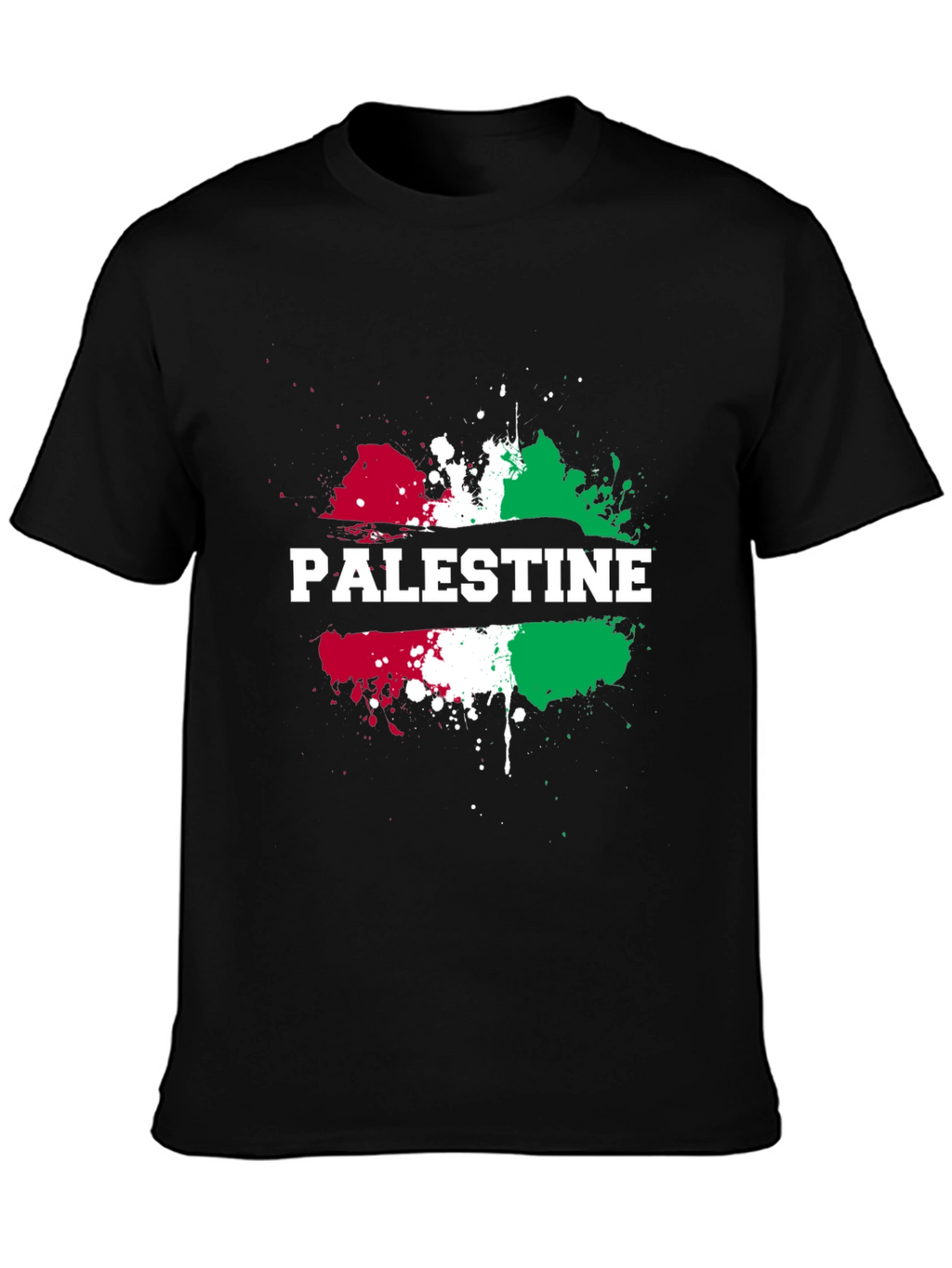 Palestine Flag Splatter Print Black T-Shirt