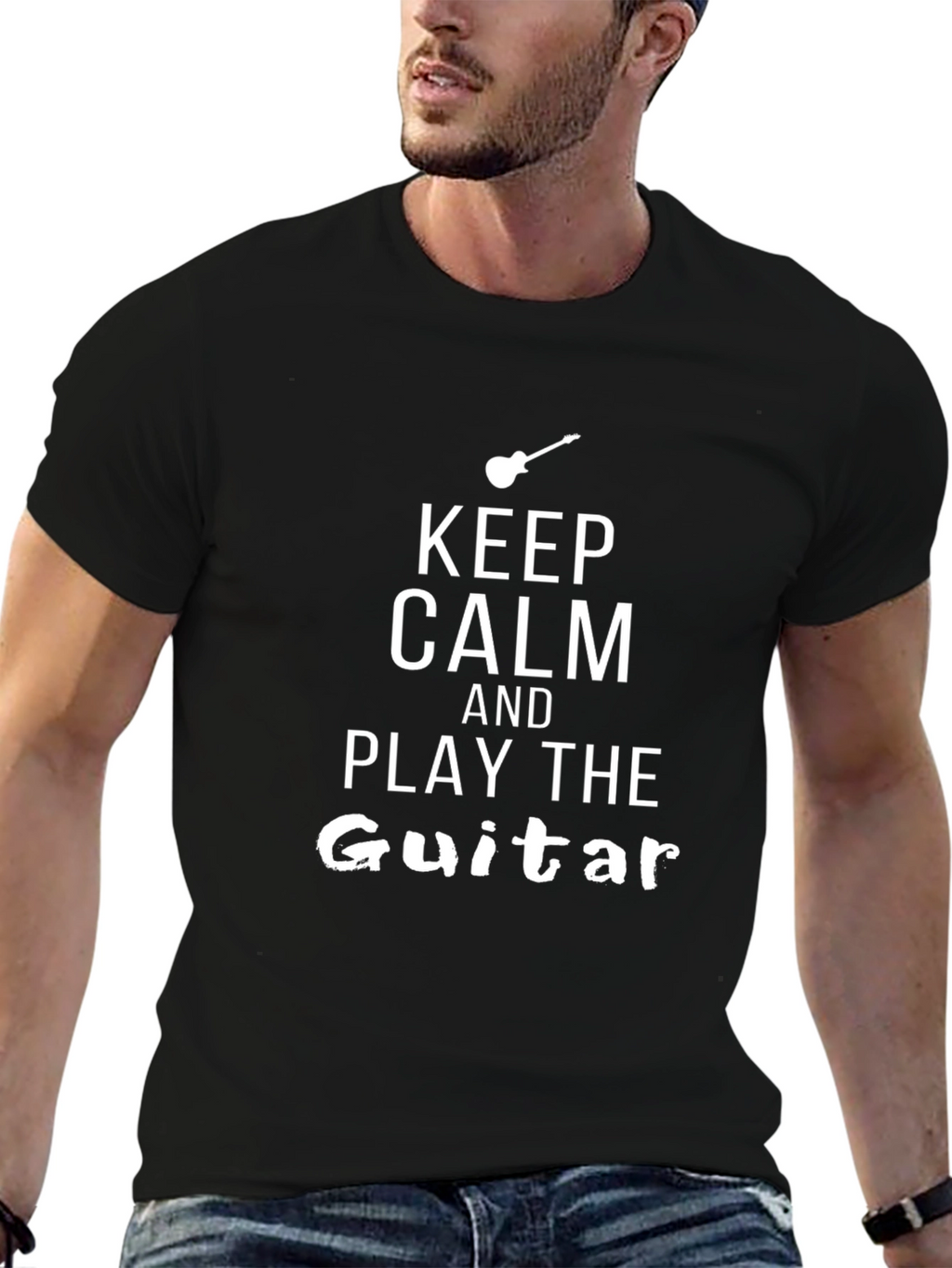 Keep Calm & Play Guitar T-Shirt - Black Cotton