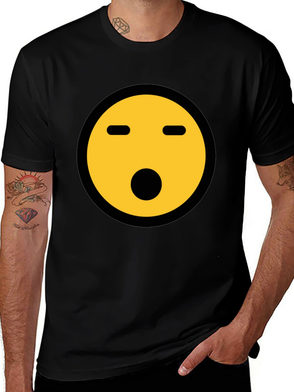 Shocked Emoji Graphic Tee - Black Crewneck