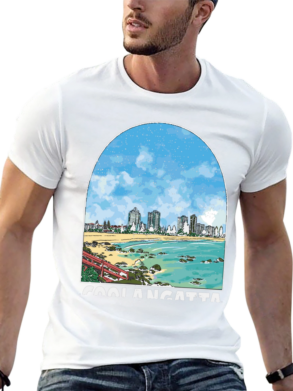 Coolangatta Beach Graphic Tee - Mens Black T-Shirt