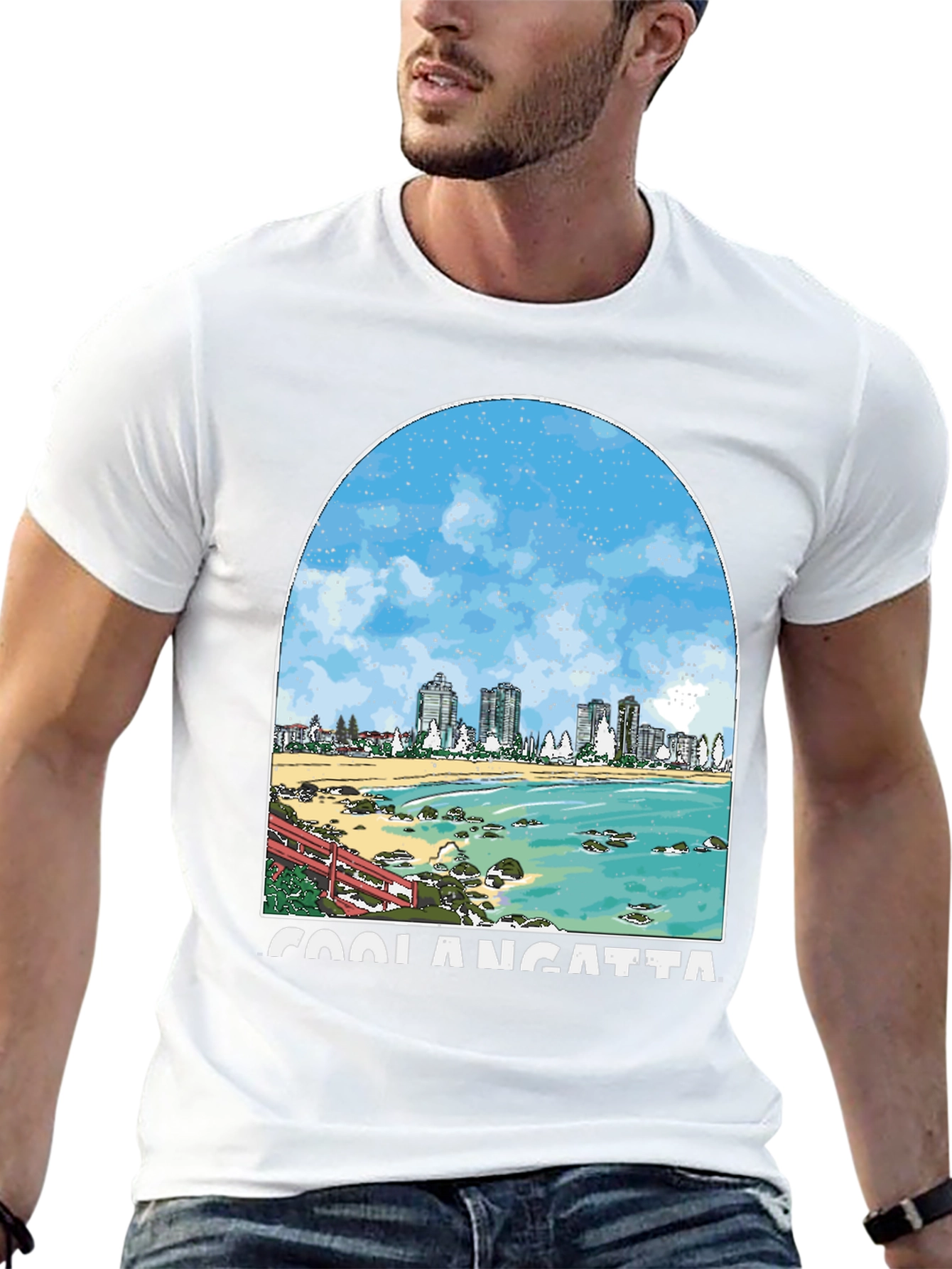 Coolangatta Beach Graphic Tee - Mens Black T-Shirt