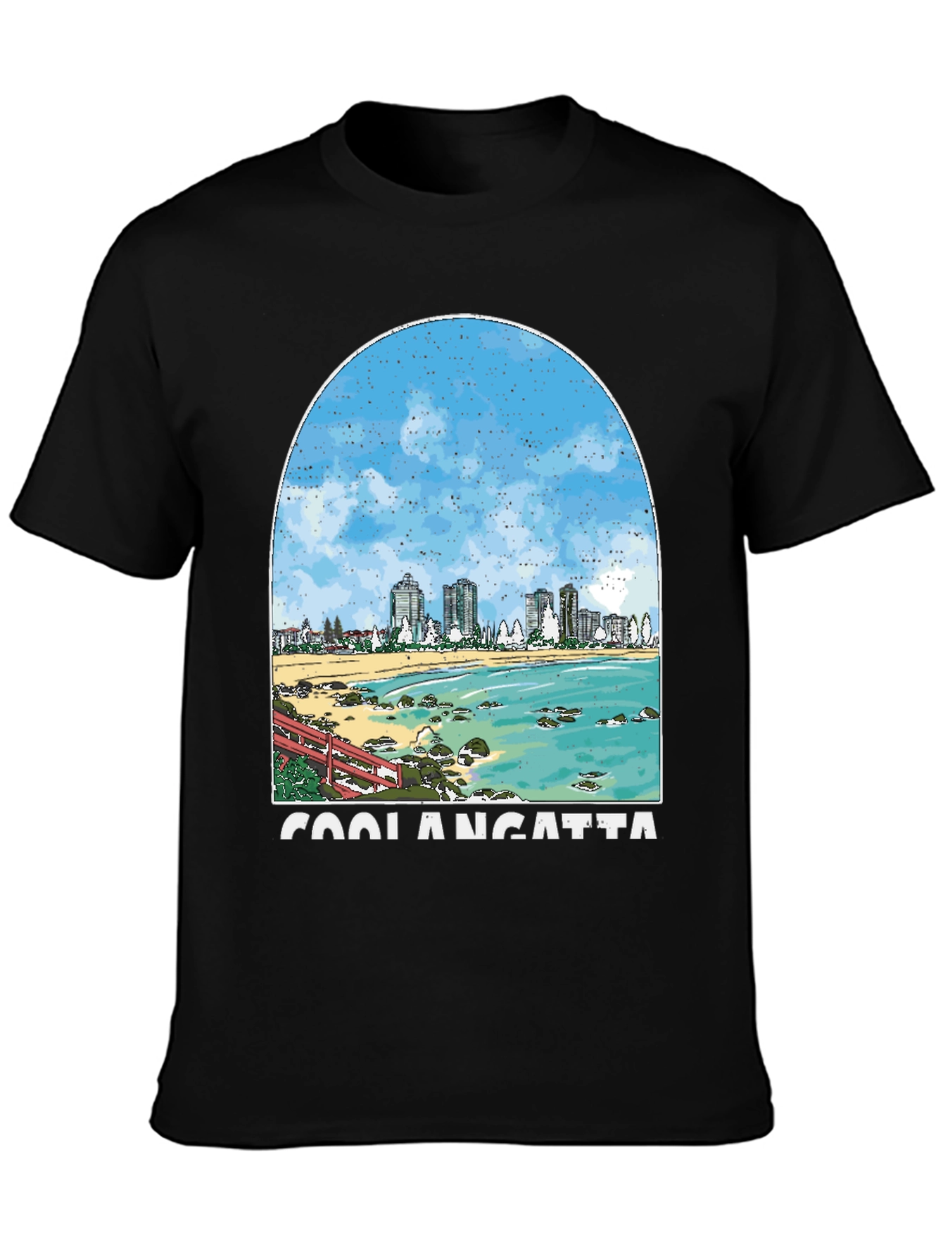 Coolangatta Beach Graphic Tee - Mens Black T-Shirt