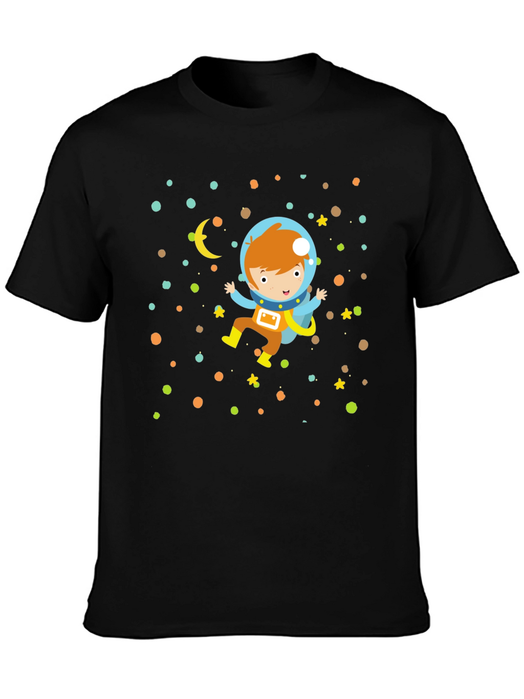 Astronaut Boy Graphic Print Black T-Shirt