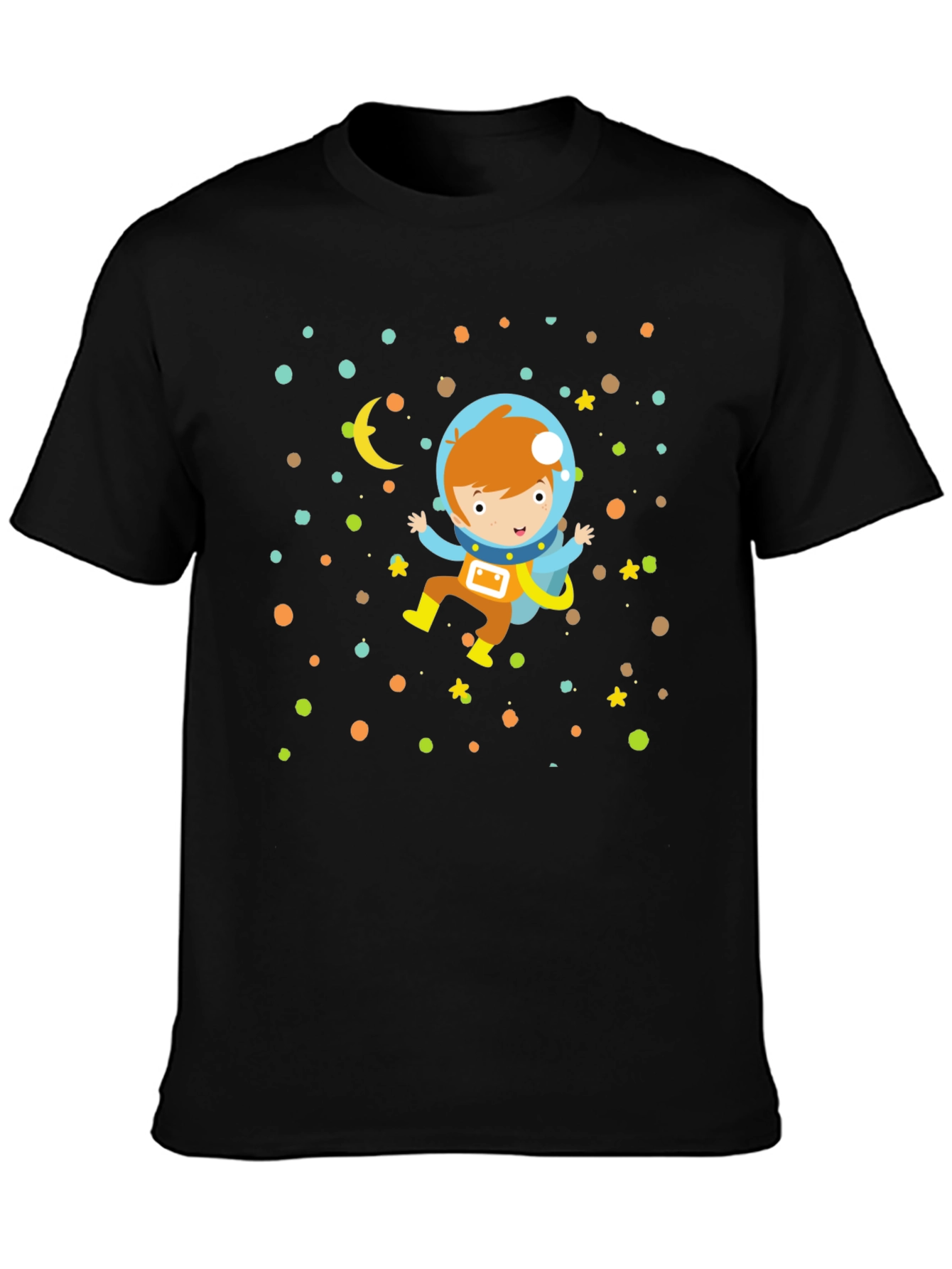 Astronaut Boy Graphic Print Black T-Shirt