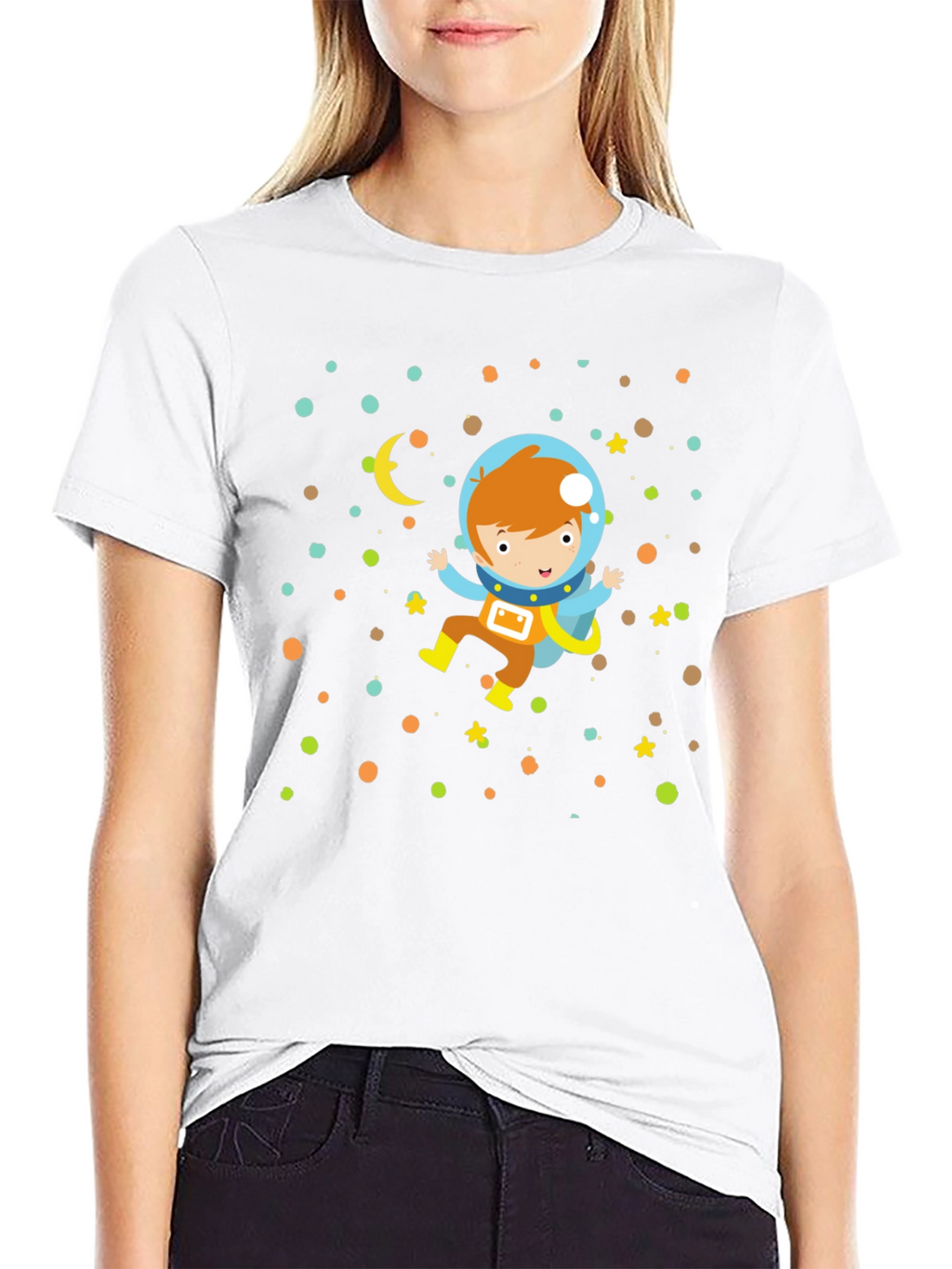 Astronaut Boy Graphic Print Black T-Shirt