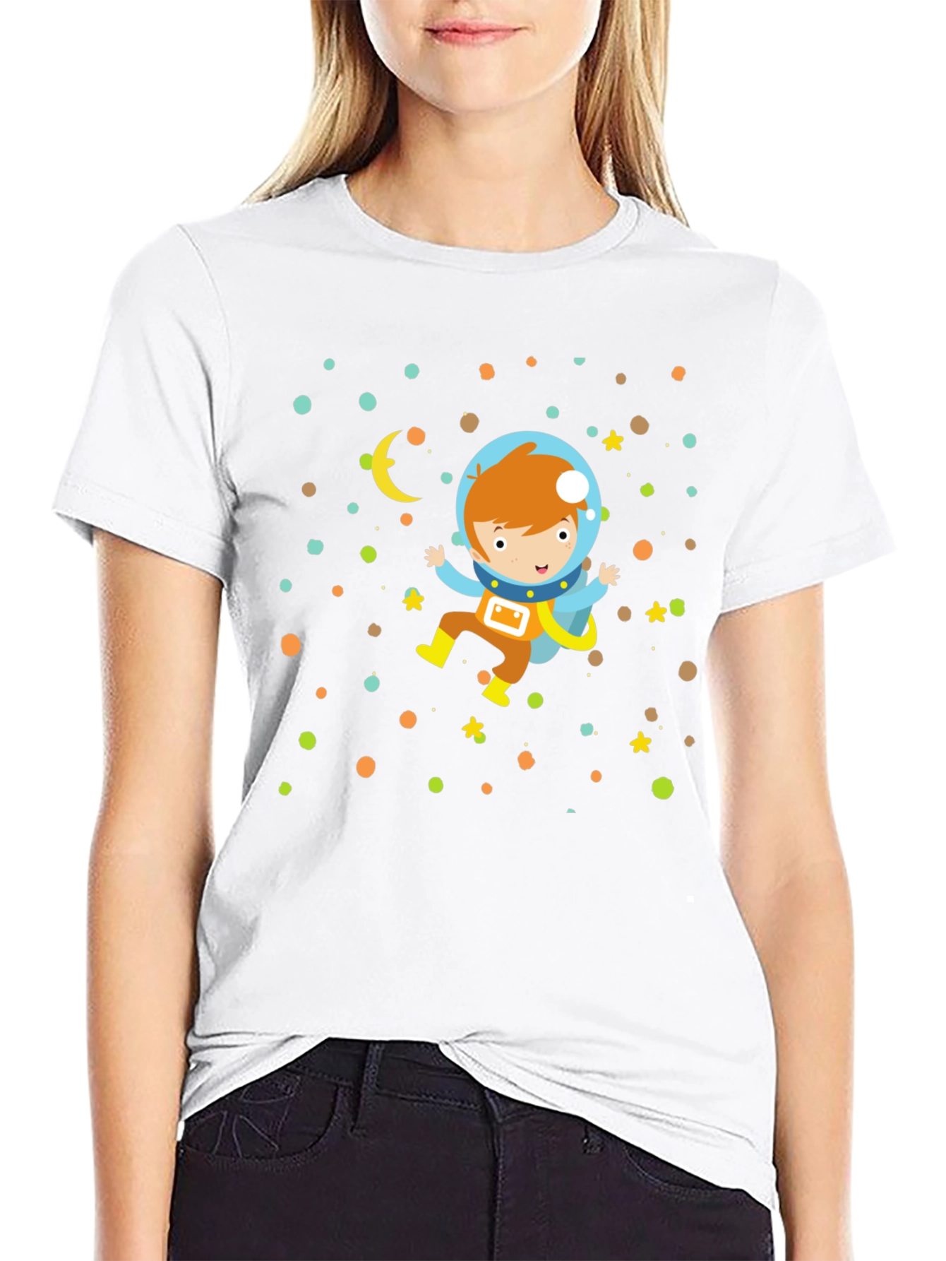 Astronaut Boy Graphic Print Black T-Shirt