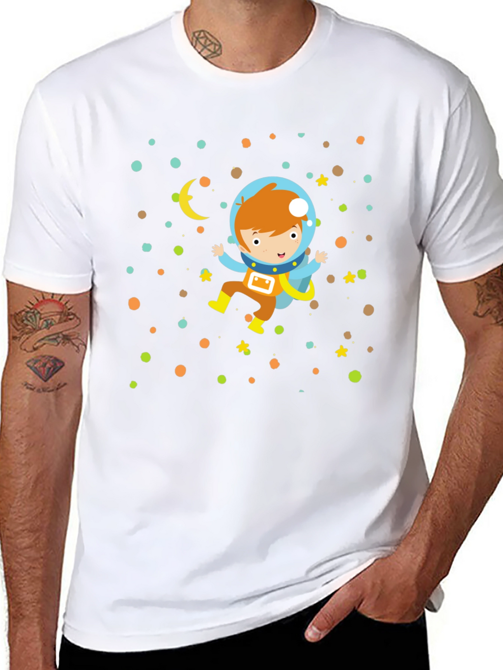 Astronaut Boy Graphic Print Black T-Shirt