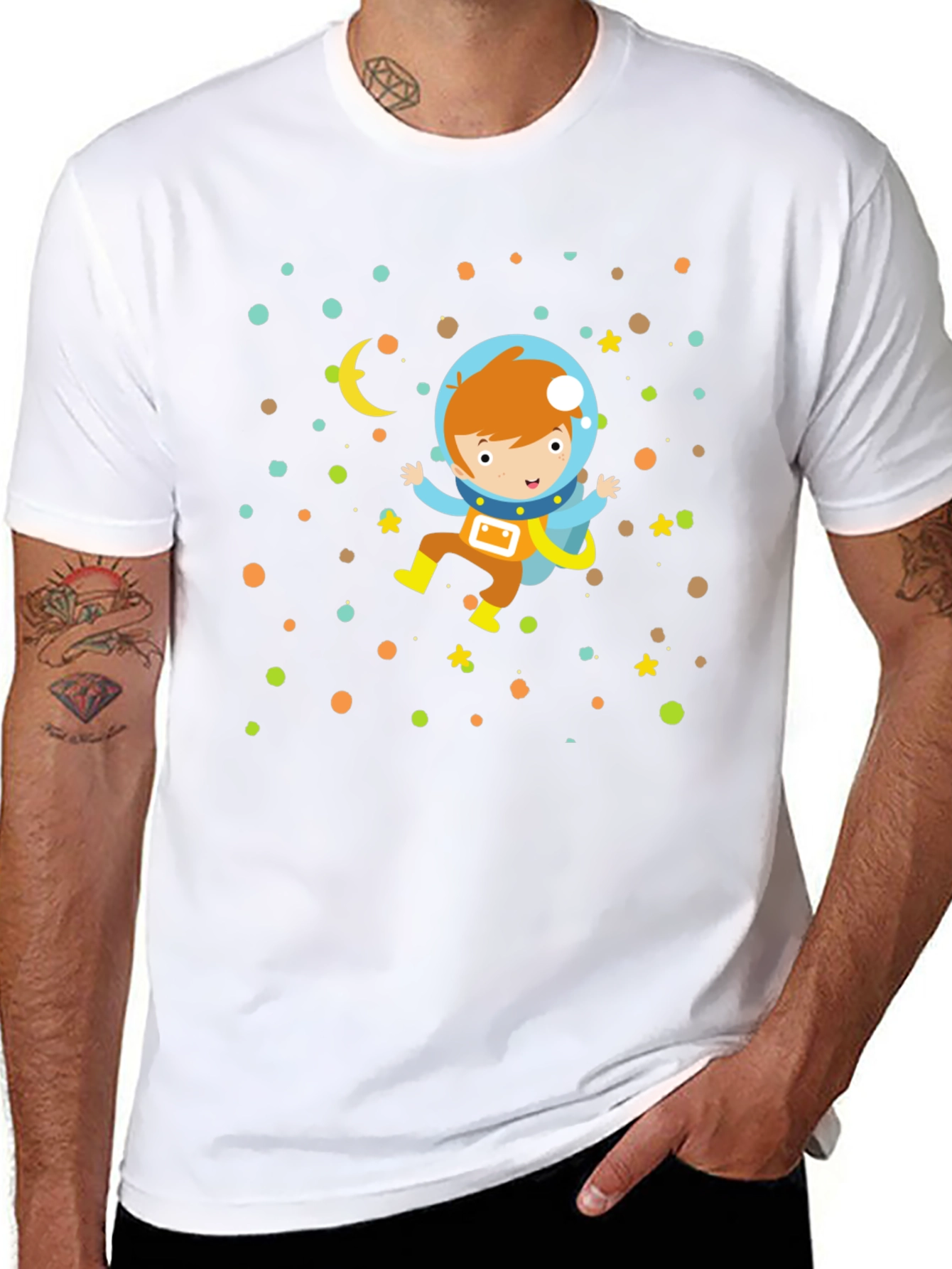 Astronaut Boy Graphic Print Black T-Shirt