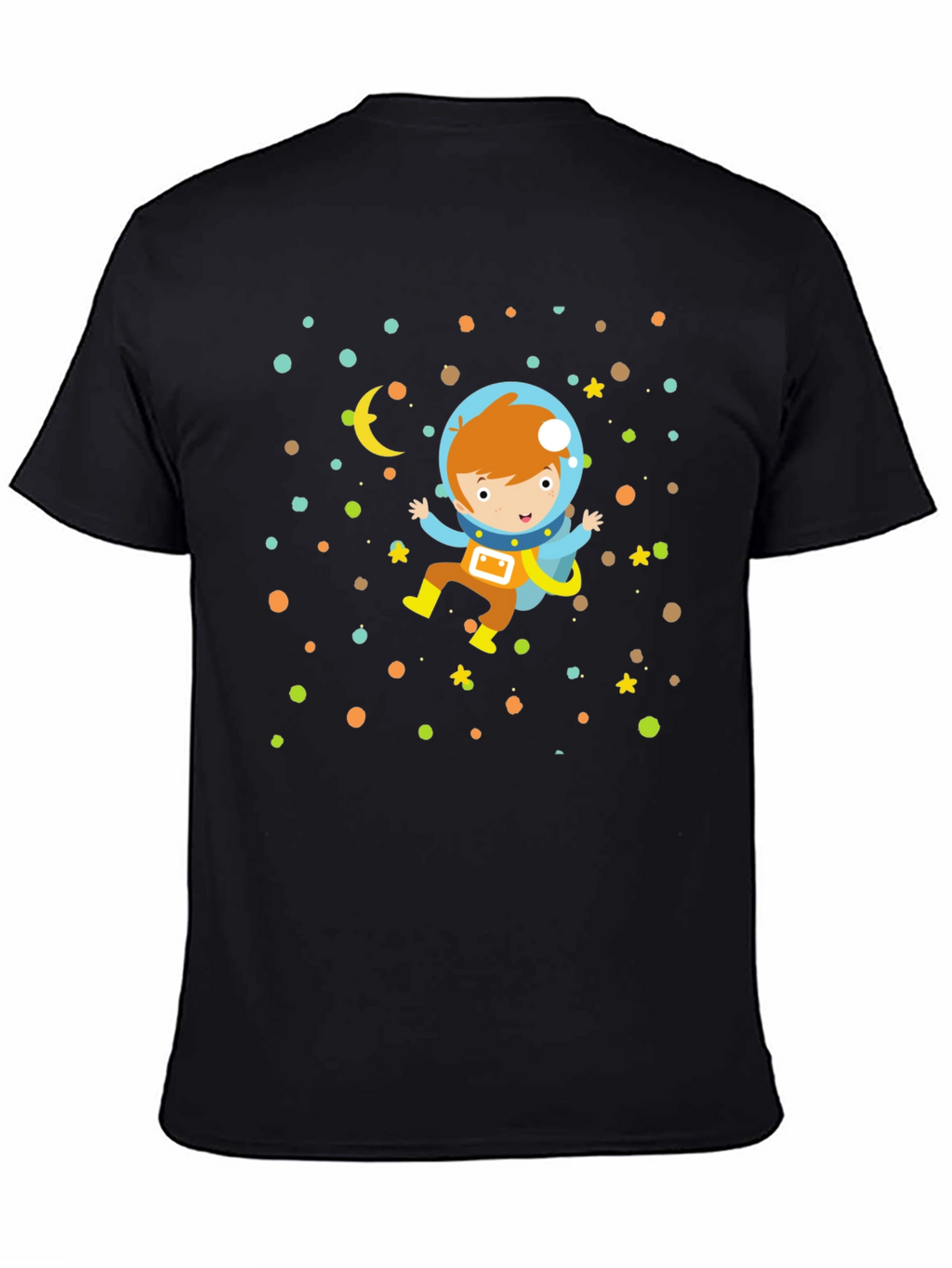Astronaut Boy Graphic Print Black T-Shirt