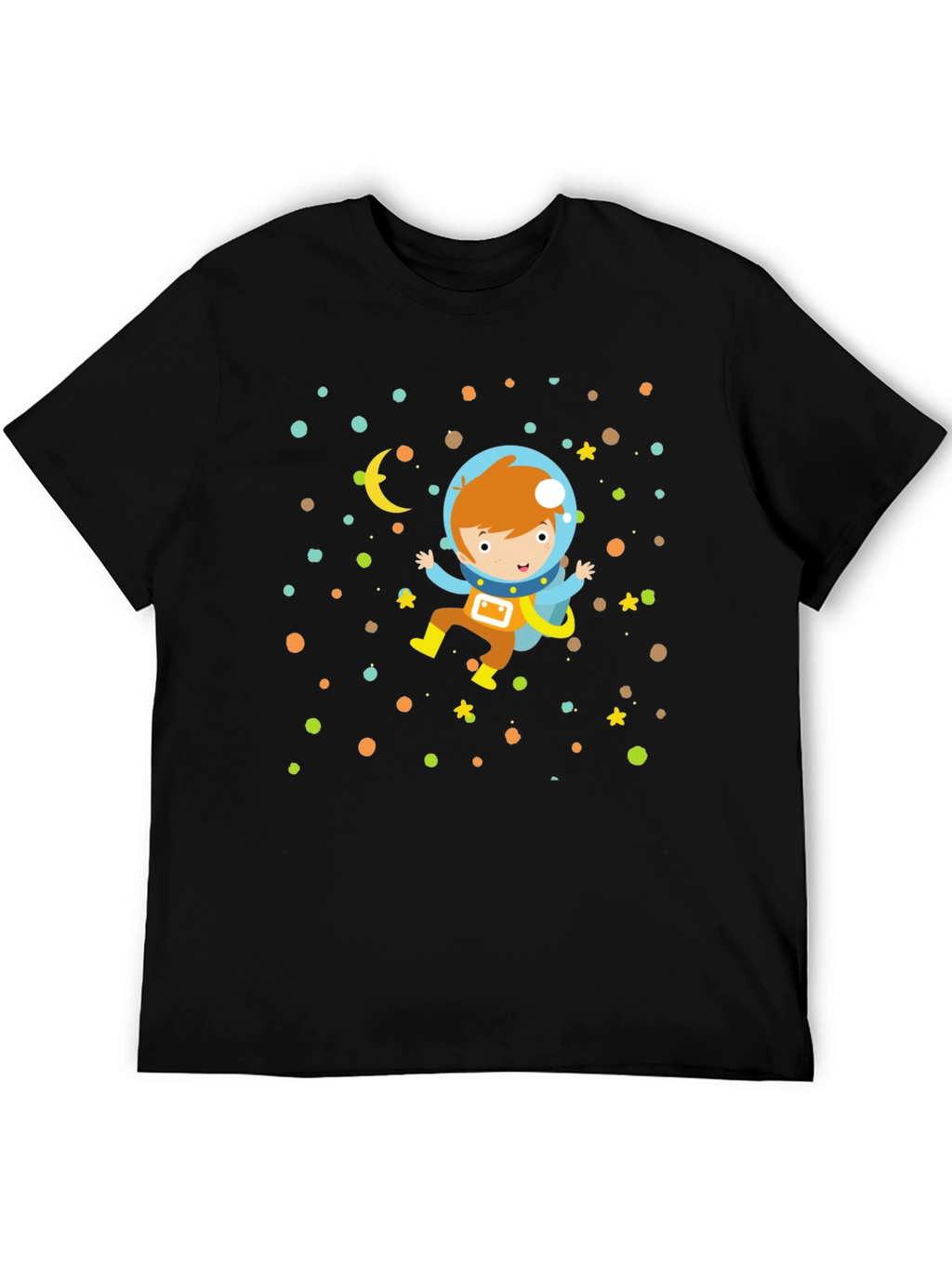Astronaut Boy Graphic Print Black T-Shirt