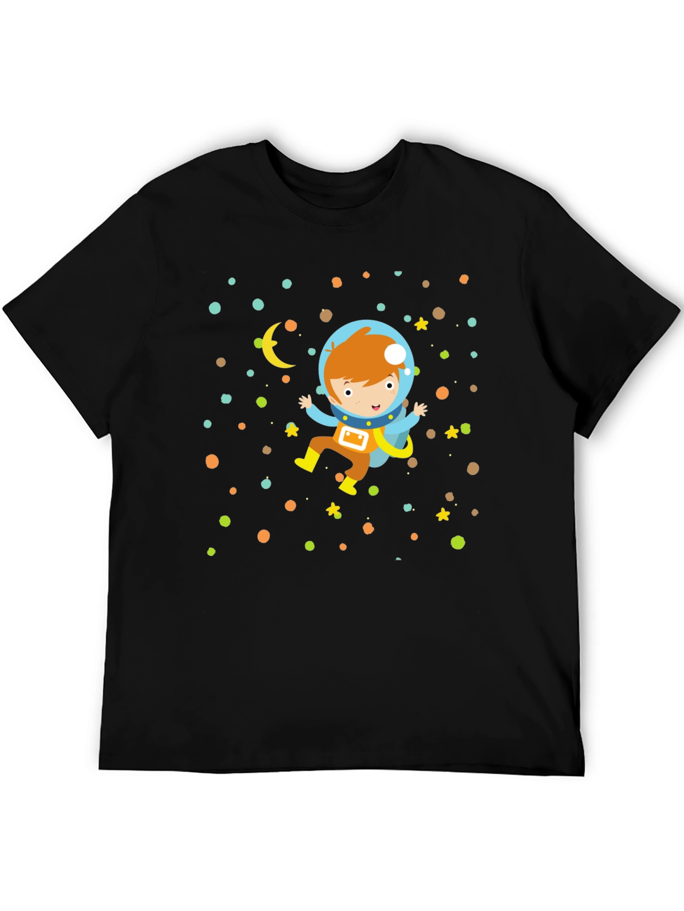 Astronaut Boy Graphic Print Black T-Shirt