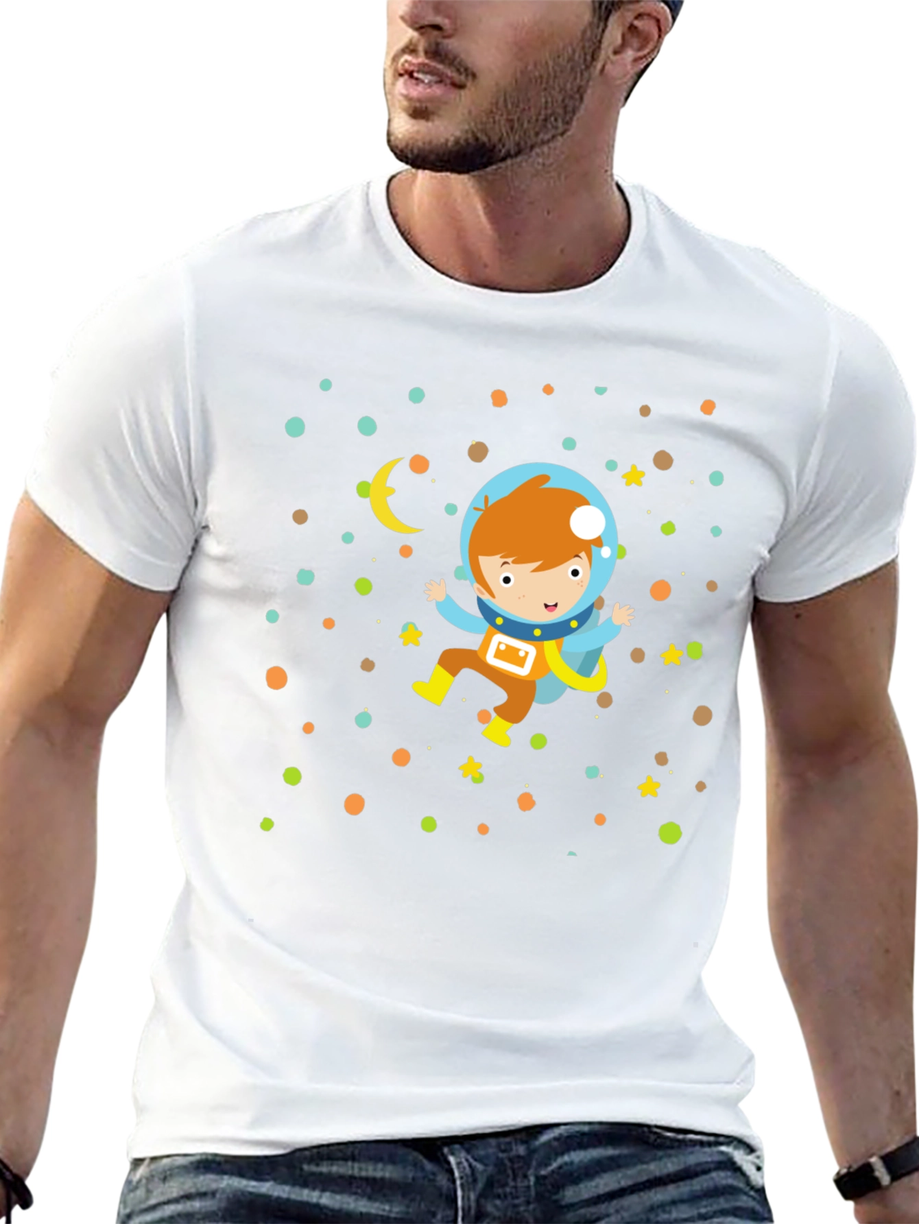 Astronaut Boy Graphic Print Black T-Shirt
