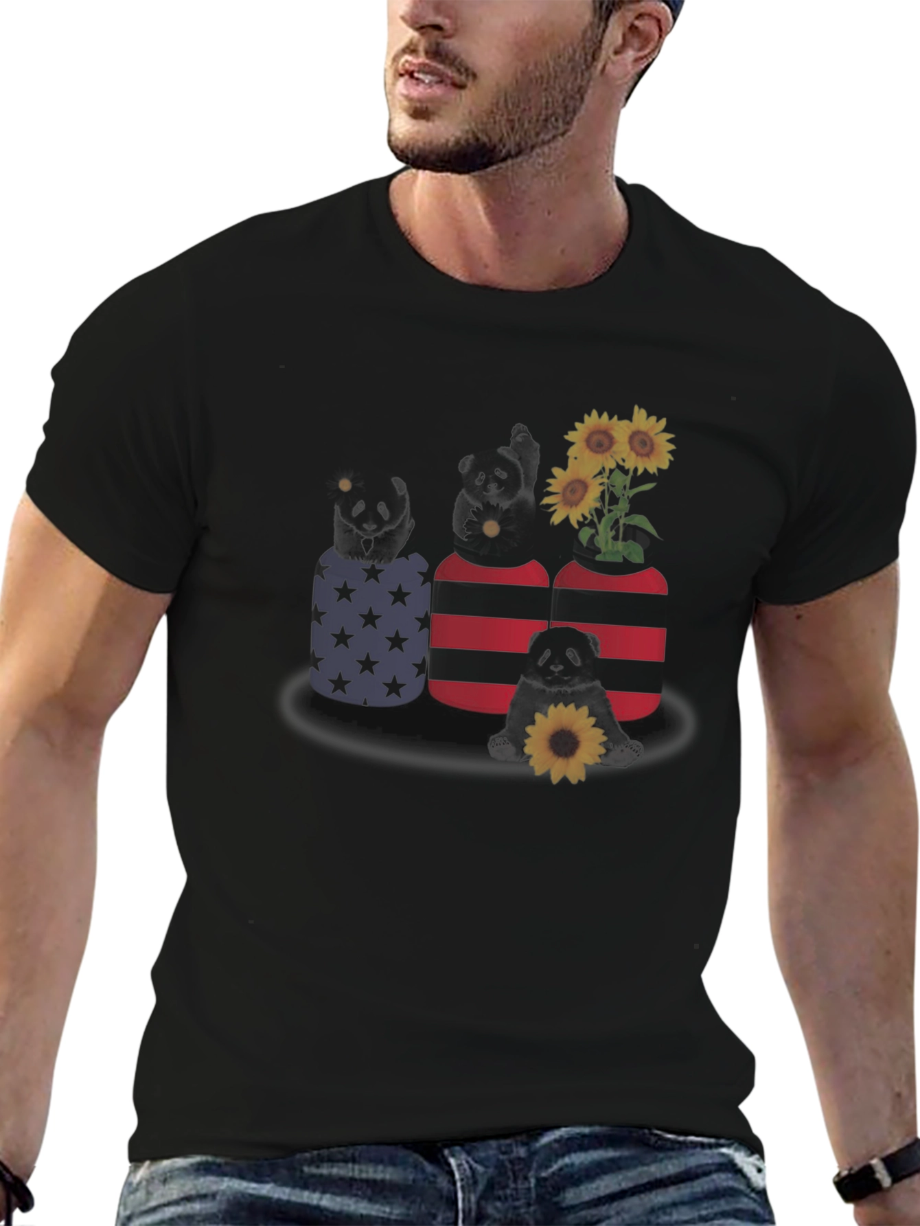 Panda in Pocket T-Shirt - Sunflower Design