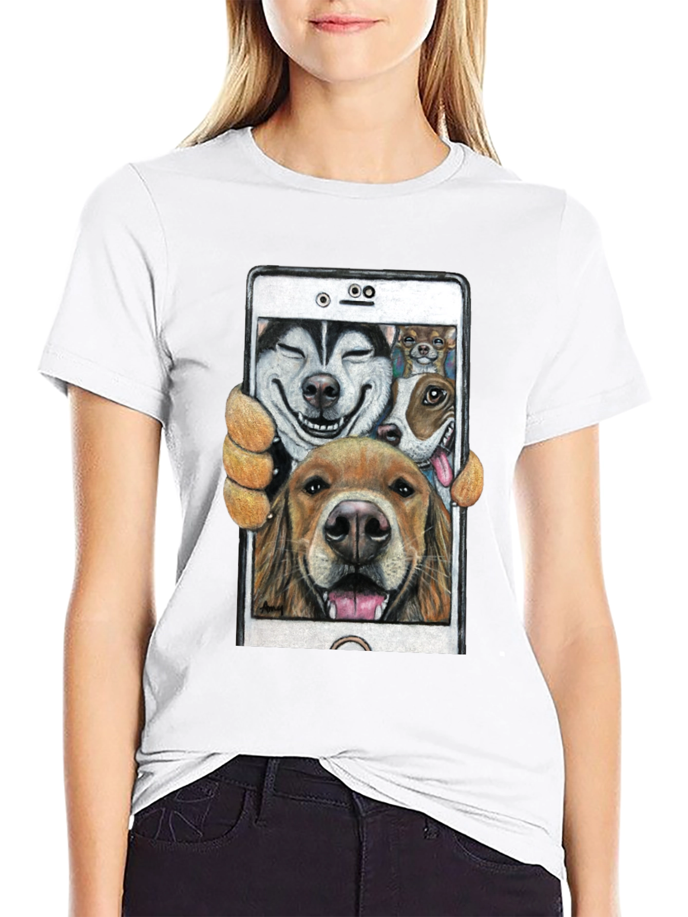Dog Selfie Graphic Tee - Fun Canine Design