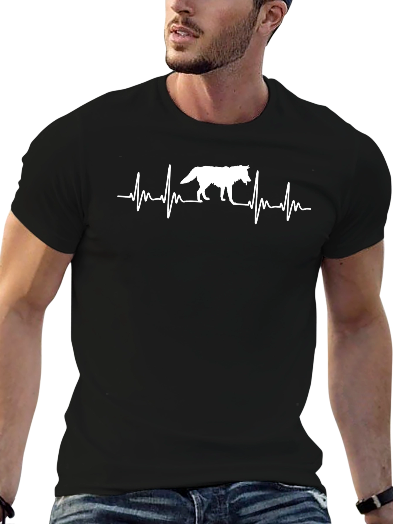 Wolf Heartbeat Graphic Tee - Black Unisex T-Shirt