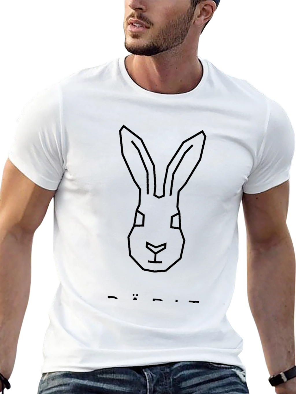 Geometric Rabbit Head Black T-Shirt