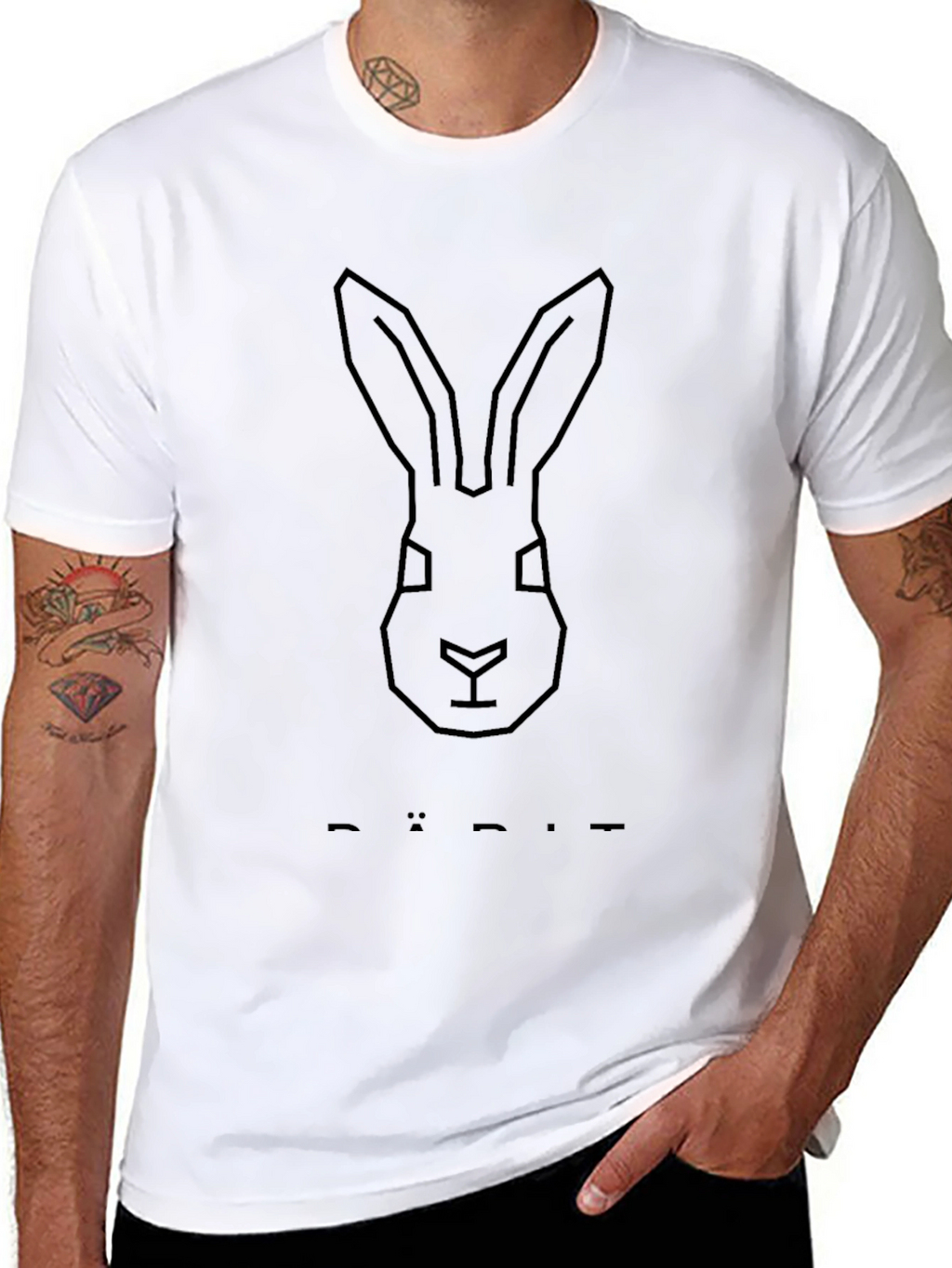 Geometric Rabbit Head Black T-Shirt