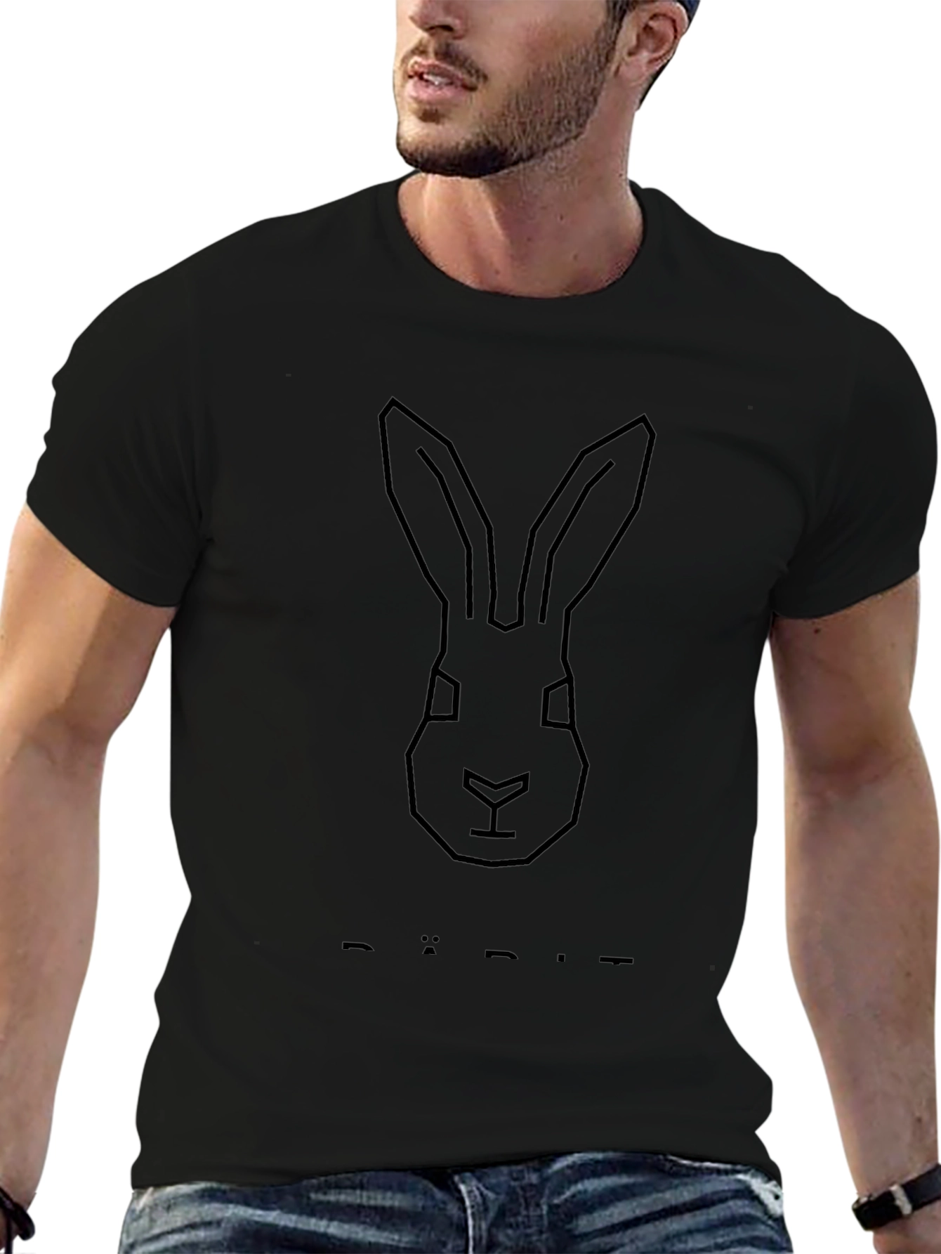 Geometric Rabbit Head Black T-Shirt