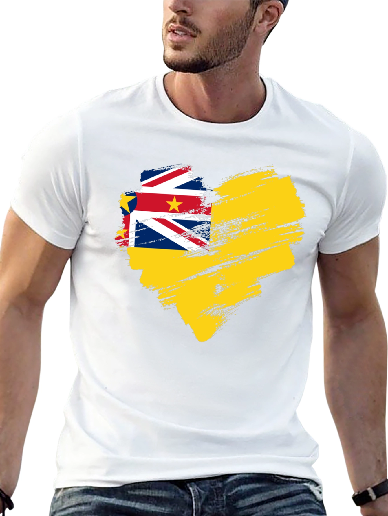 Niue Flag Heart T-Shirt - Black
