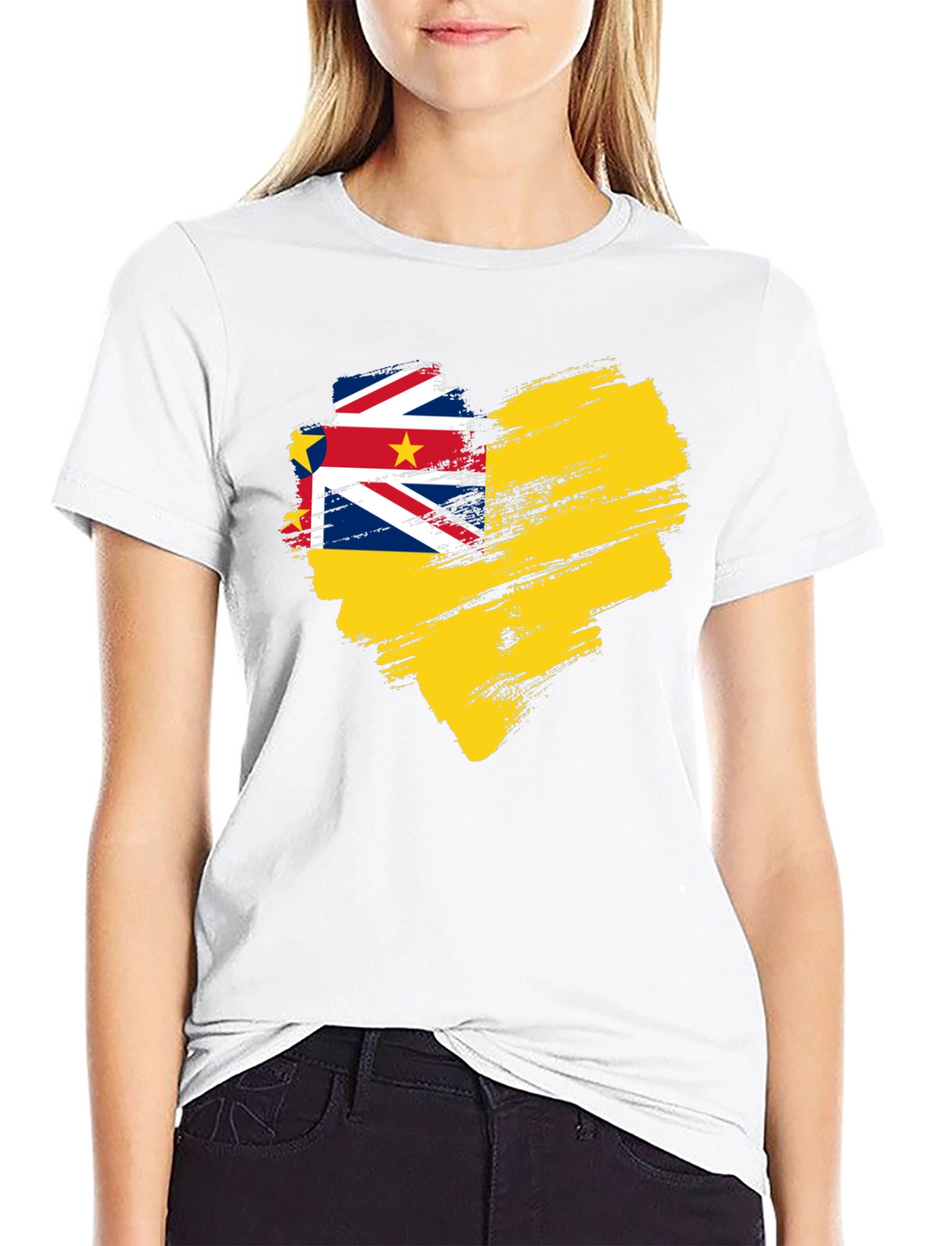 Niue Flag Heart T-Shirt - Black