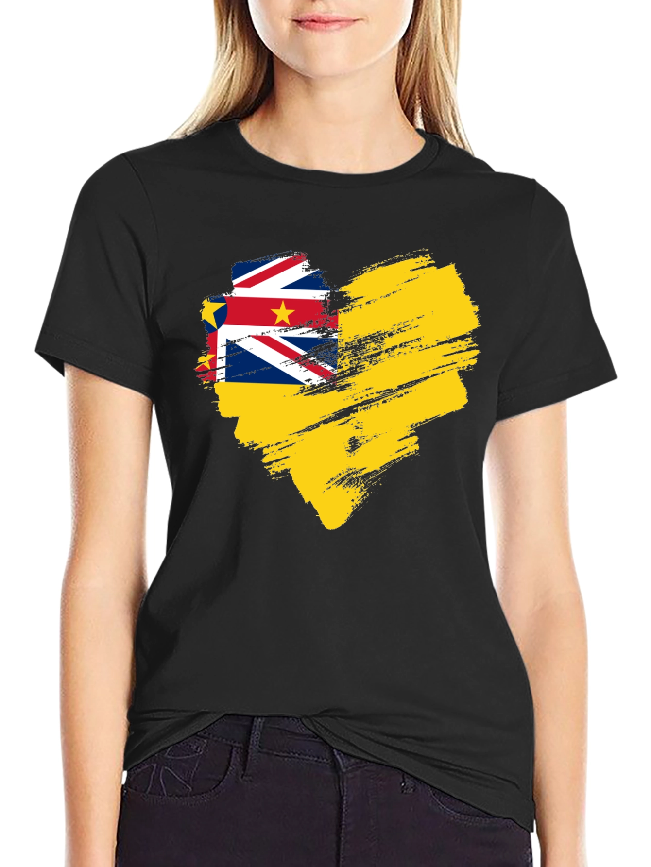 Niue Flag Heart T-Shirt - Black
