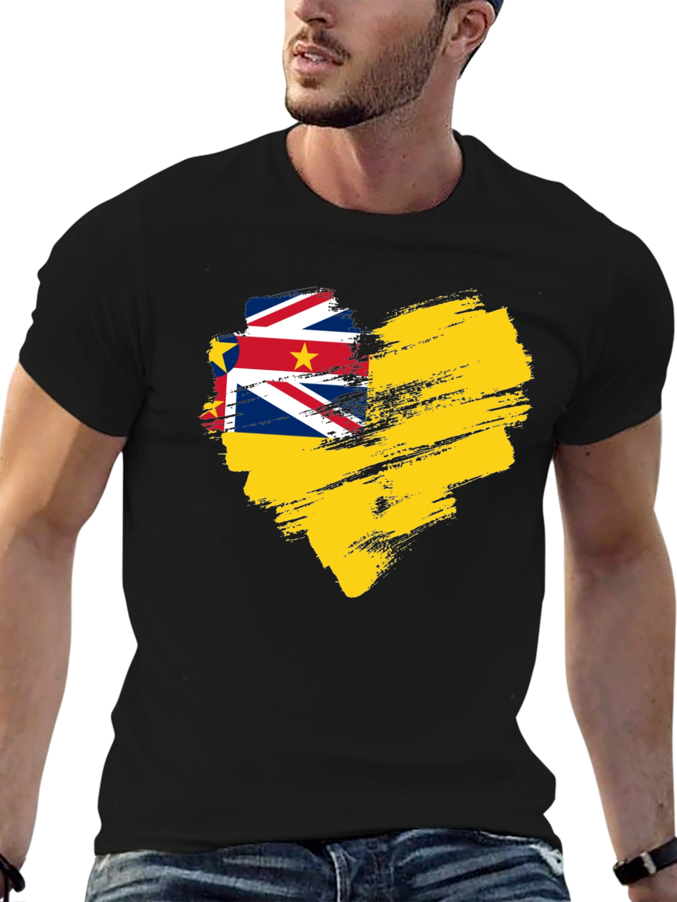 Niue Flag Heart T-Shirt - Black