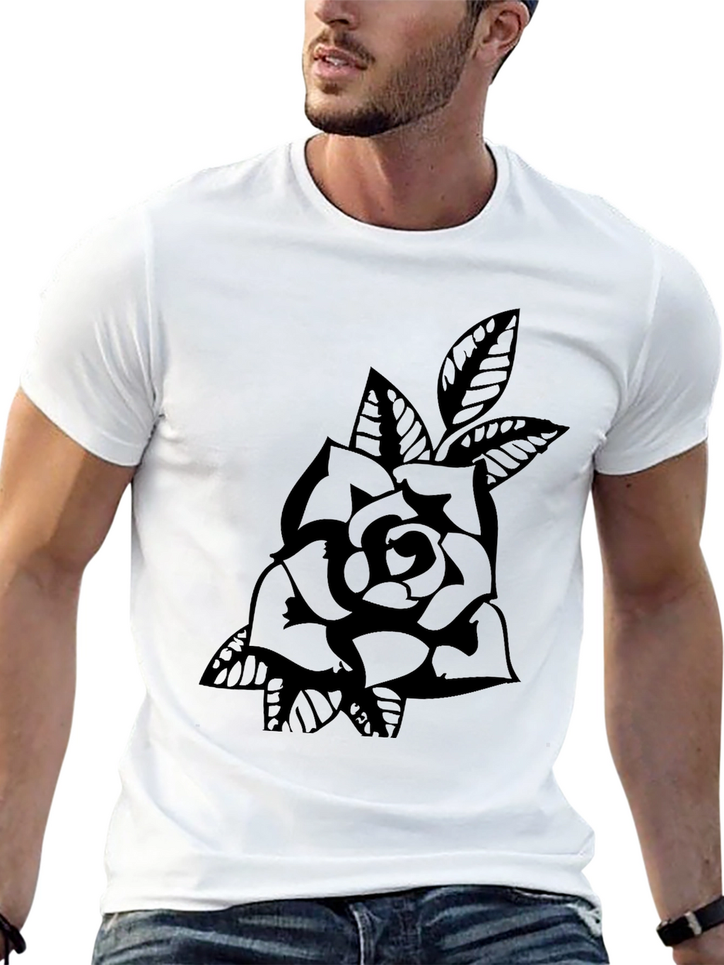 Rose Graphic Black T-Shirt - Classic Tattoo Style
