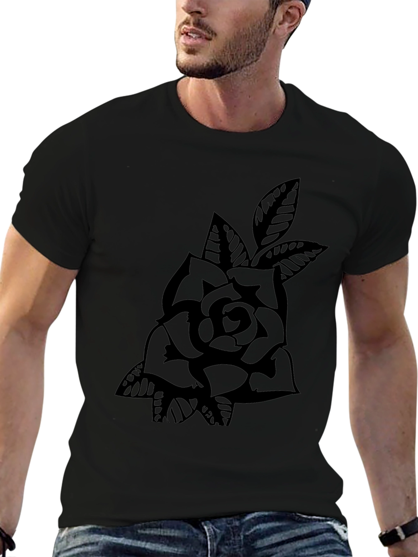 Rose Graphic Black T-Shirt - Classic Tattoo Style